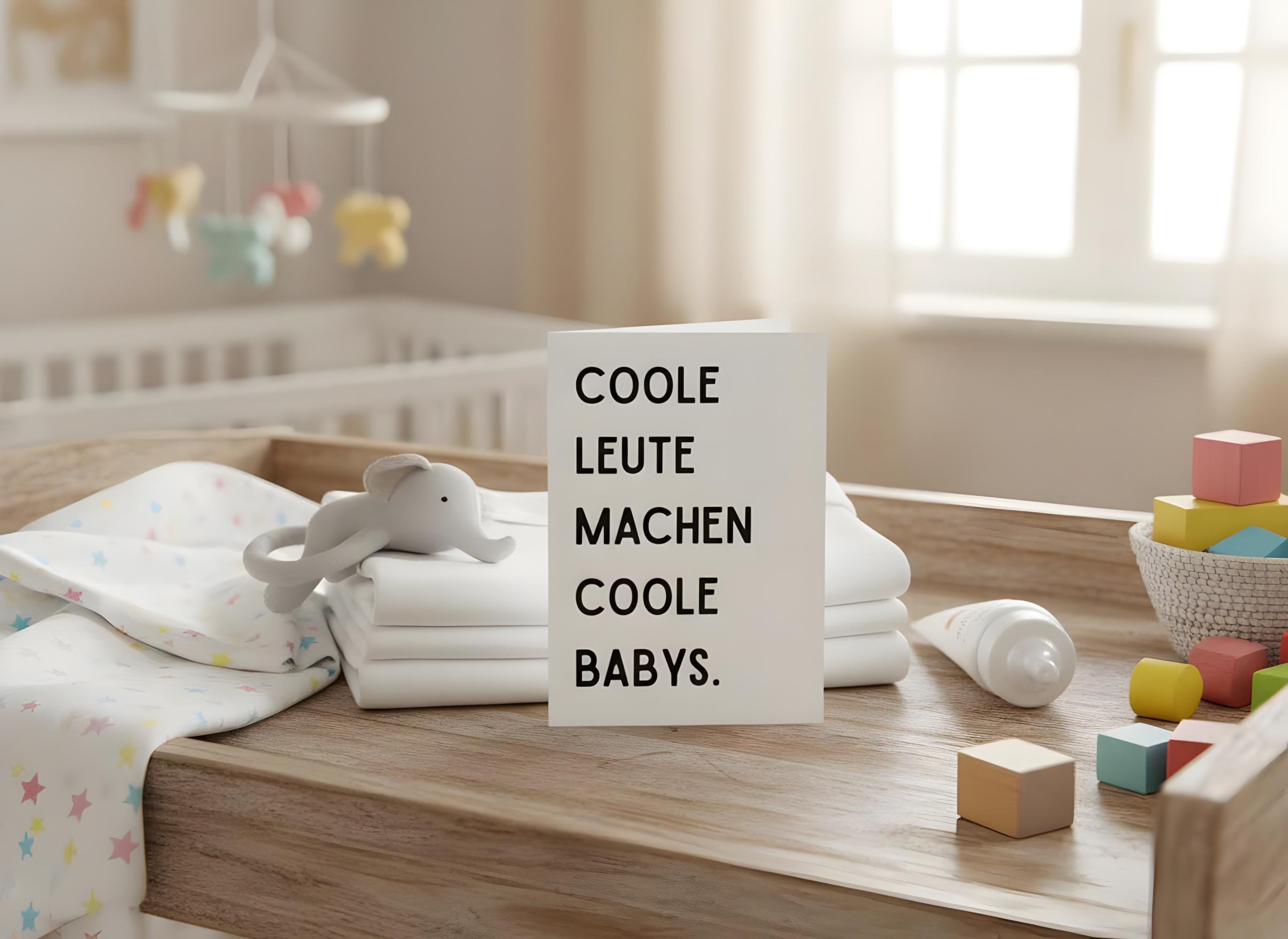 Lustige Karte "Coole Leute machen coole Babys" – Geburt und Schwangerschaftsverkündung, werdende Eltern, schwarz weiß