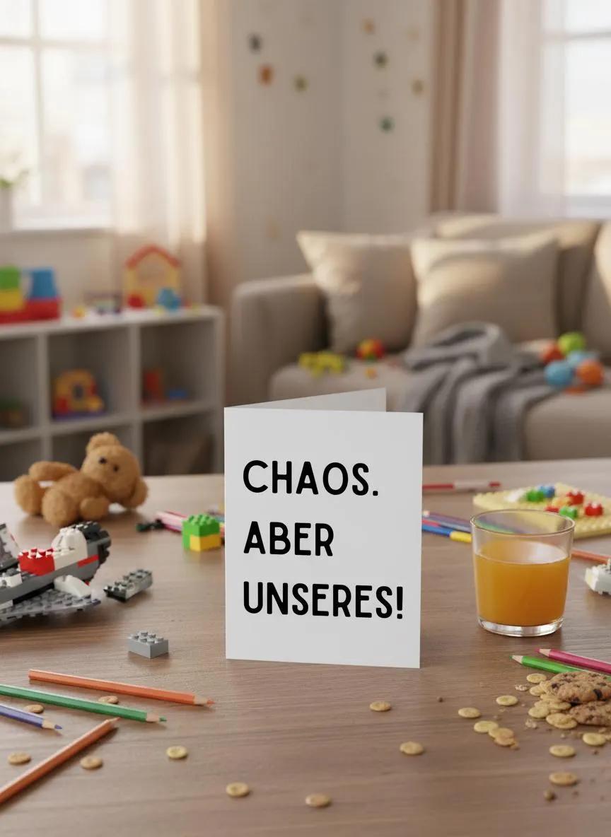 Geschenkkarte Chaos. Aber Unseres! – Faltkarte für Familien, Paare, witziger Spruch, Grußkarte, Geburtstag, Freundschaft