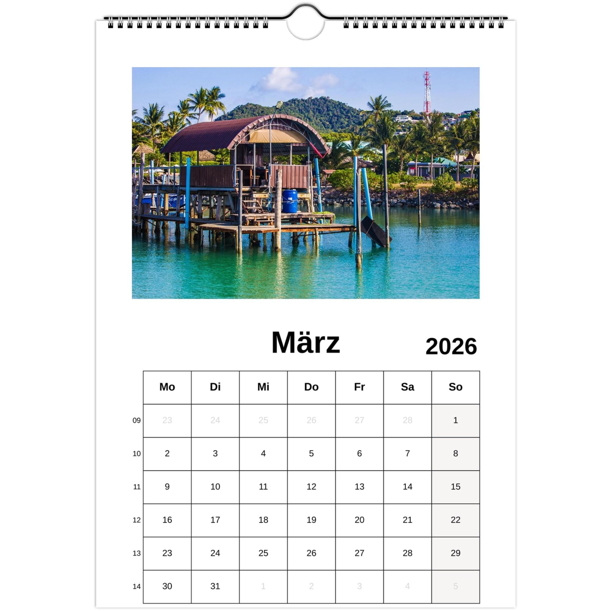 Wandkalender Koh Samui Din A4 – Thailand Insel 2026 ohne Feiertage mit Wochennummern, tropische Strandbilder