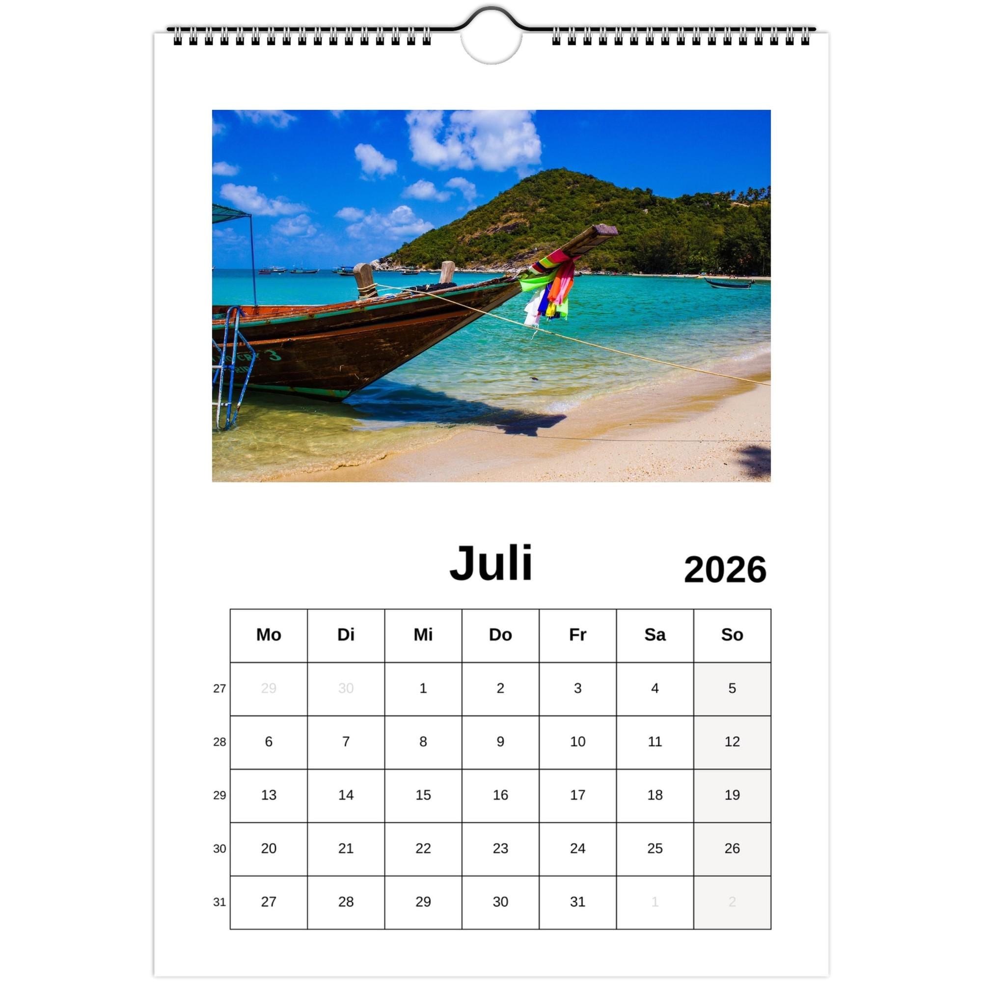 Wandkalender Koh Samui Din A4 – Thailand Insel 2026 ohne Feiertage mit Wochennummern, tropische Strandbilder