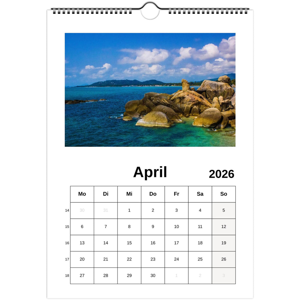 Wandkalender Koh Samui Din A4 – Thailand Insel 2026 ohne Feiertage mit Wochennummern, tropische Strandbilder