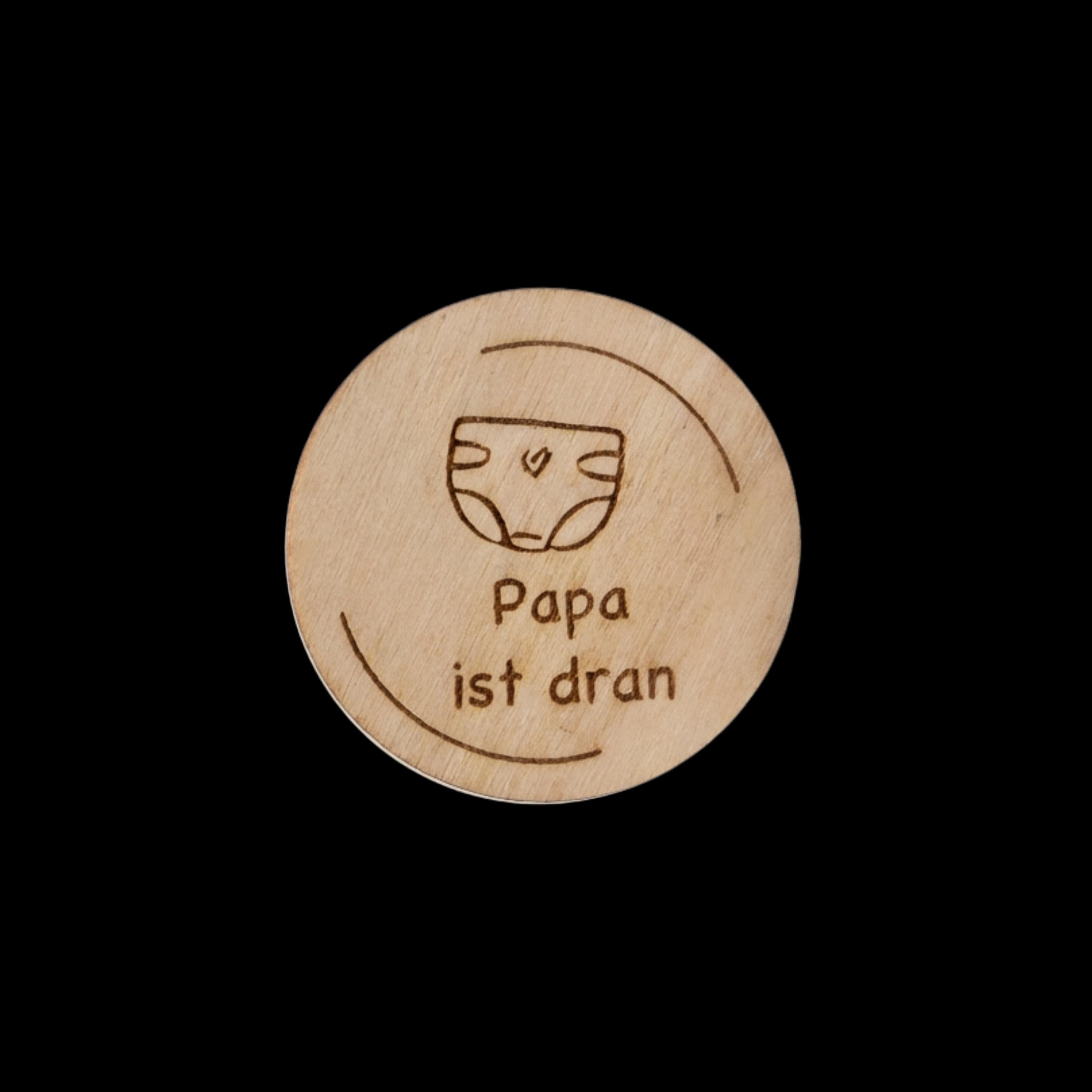 Entscheidungsmünze Eltern – „Mama / Mami / Papa / Papi ist dran“ – witziges Geschenk Geburt & Babyparty, Windelwechseln, Holz