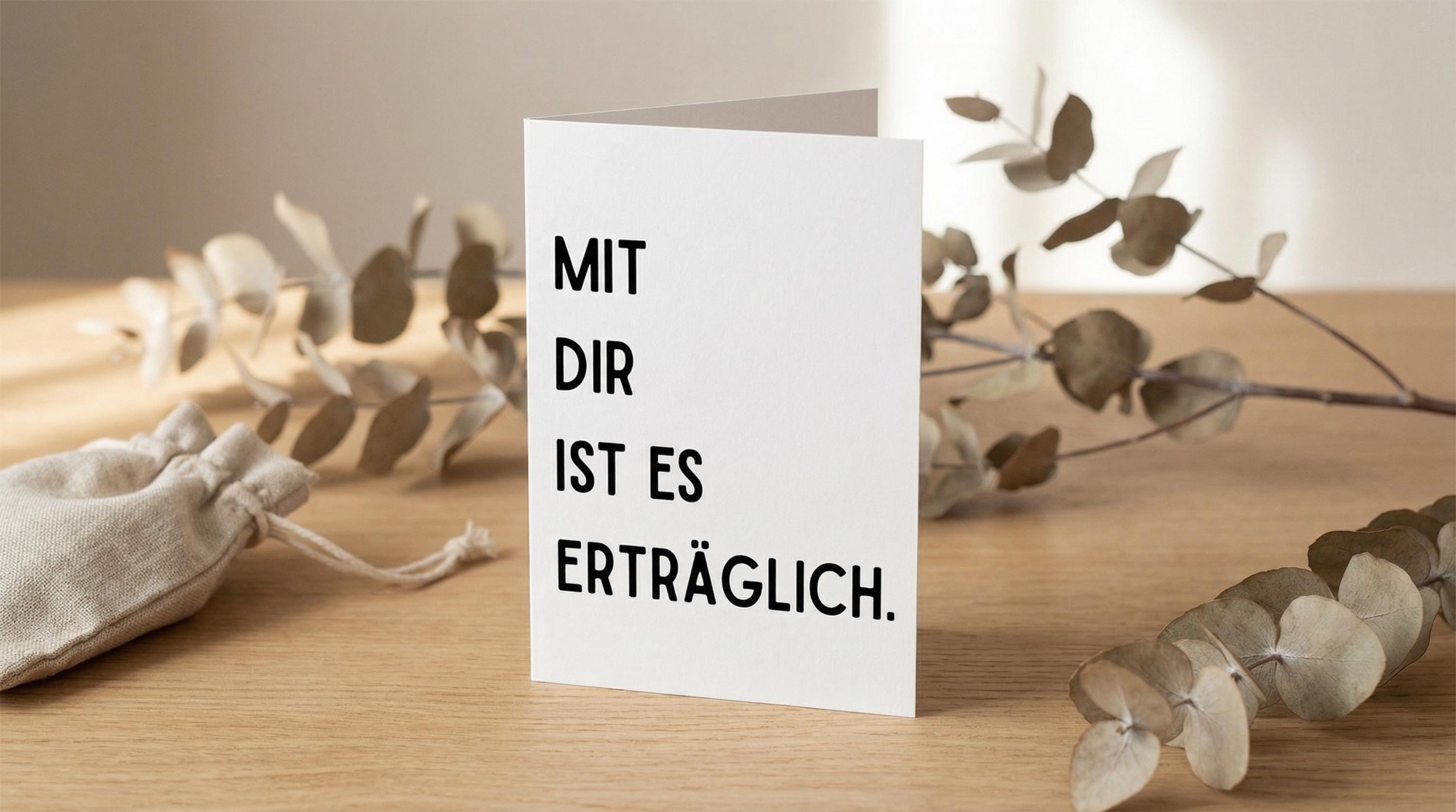 Geschenkkarte "Mit dir ist es erträglich" – witzige Spruchkarte für Paare & Freundschaft, minimalistisch Karte