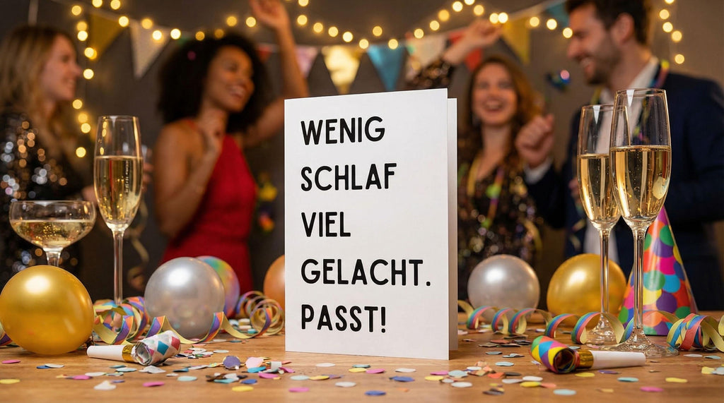 Karte Wenig Schlaf viel gelacht passt – minimalistisch – witzige Spruchkarte für Freunde, Party, Geburtstag, Feier – moderne Typo Grußkarte