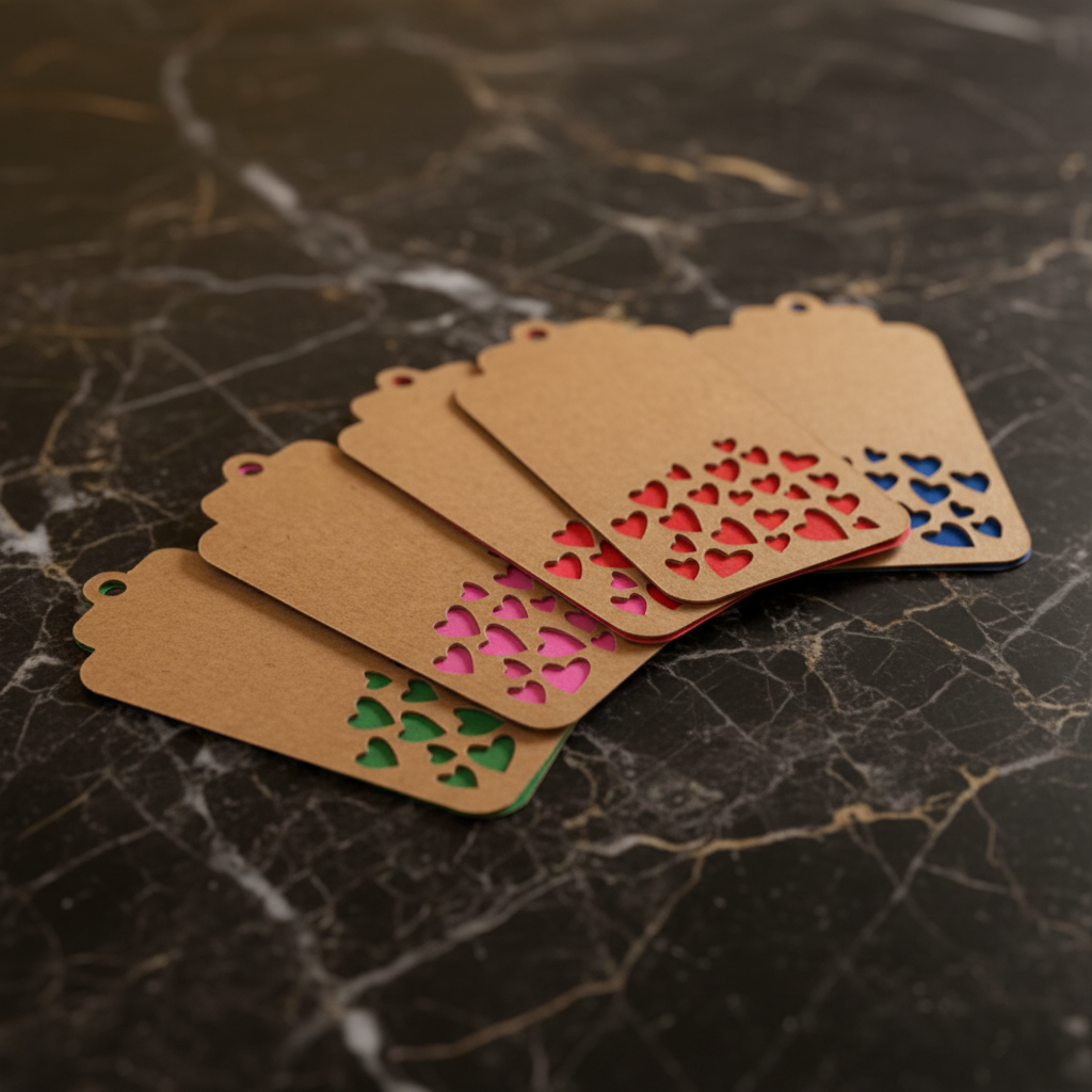 Geschenketiketten Herz aus Kraftpapier | Set mit 4 oder 8 Stück | Vier Farben für Geschenkverpackungen