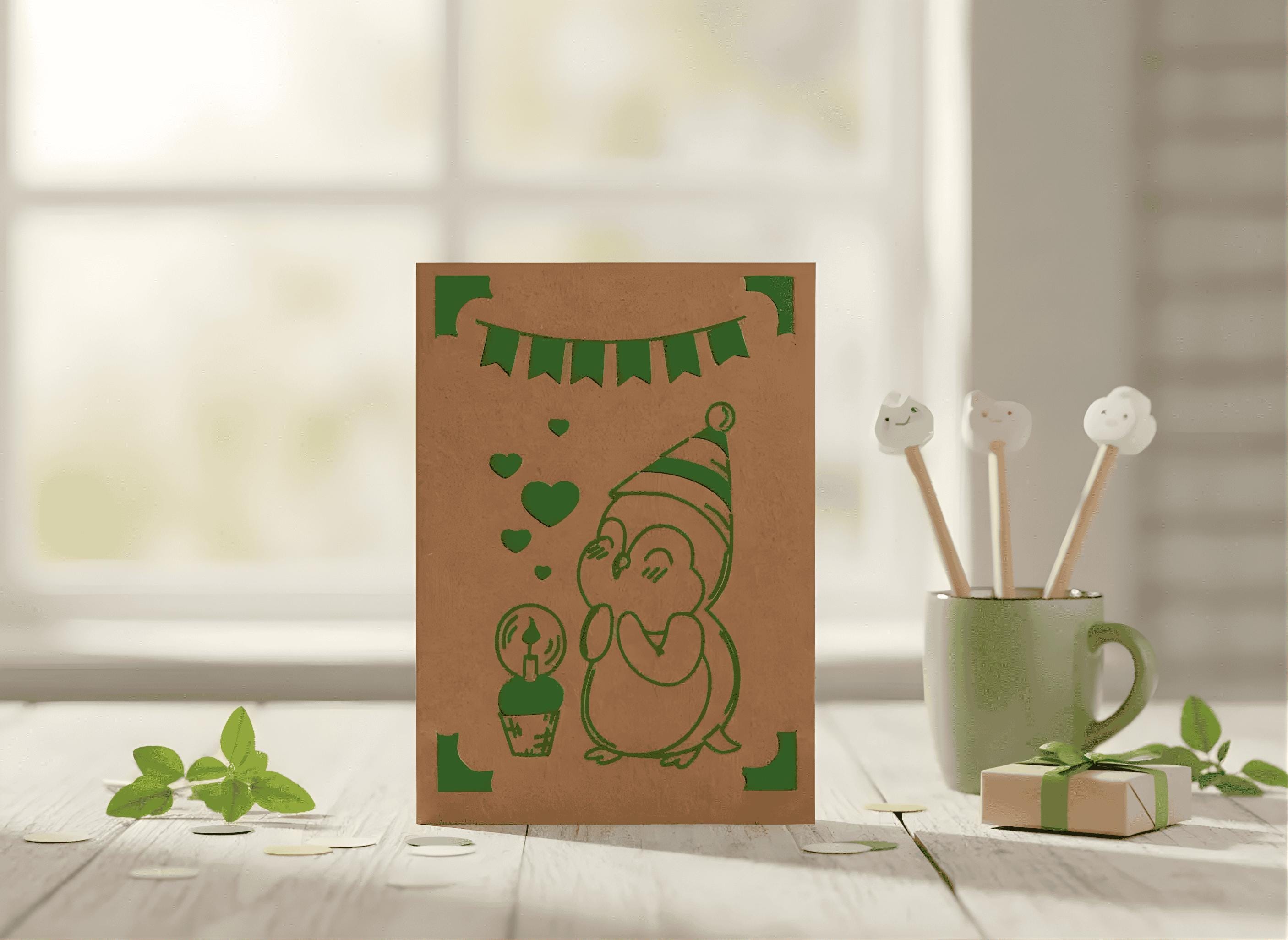 Minimalistische Geburtstagskarte | Pinguin | Handgezeichnetes Design | Einlegekarte | DIN A6 | Stilvolles Geschenk