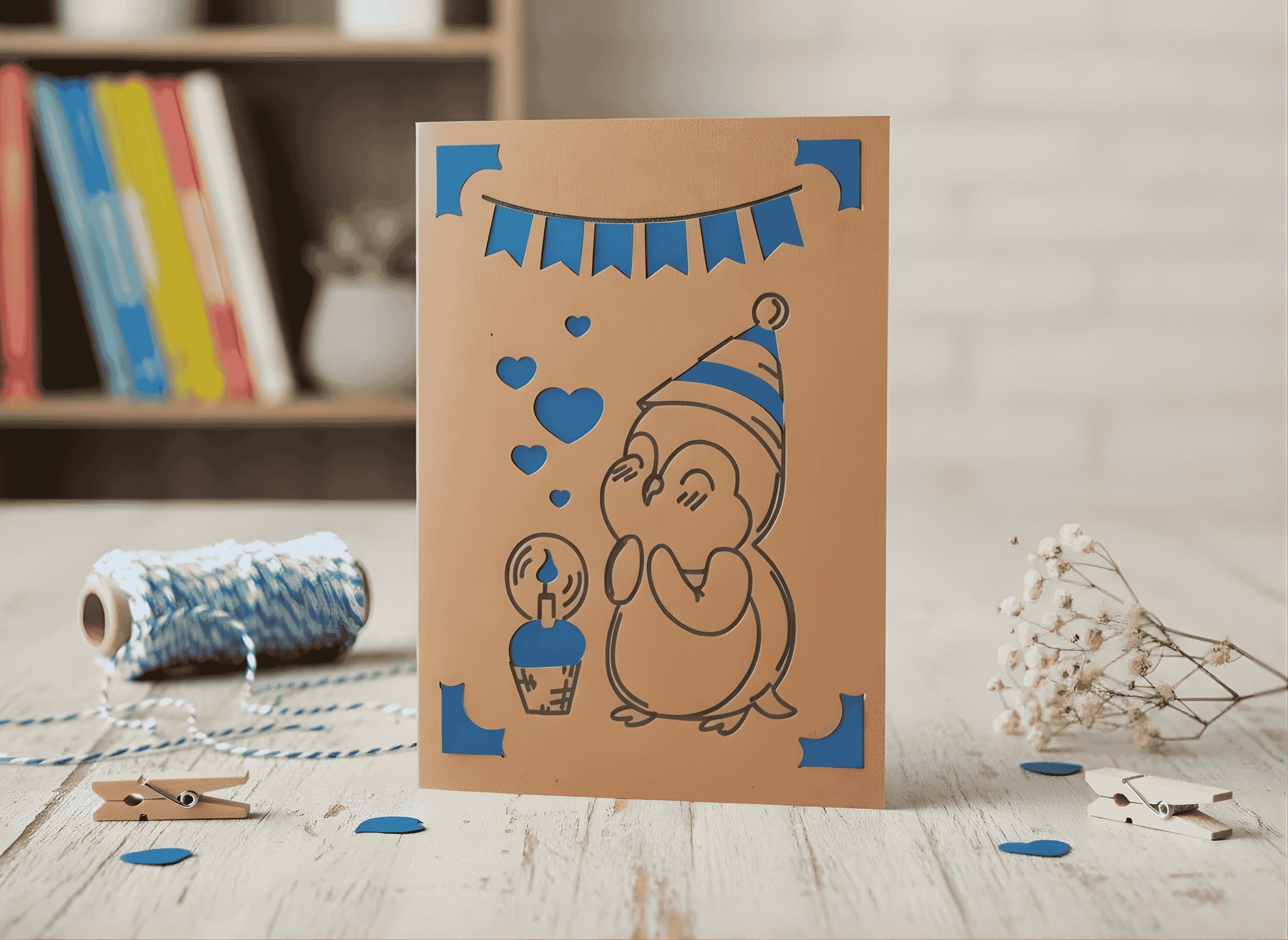 Minimalistische Geburtstagskarte | Pinguin | Handgezeichnetes Design | Einlegekarte | DIN A6 | Stilvolles Geschenk