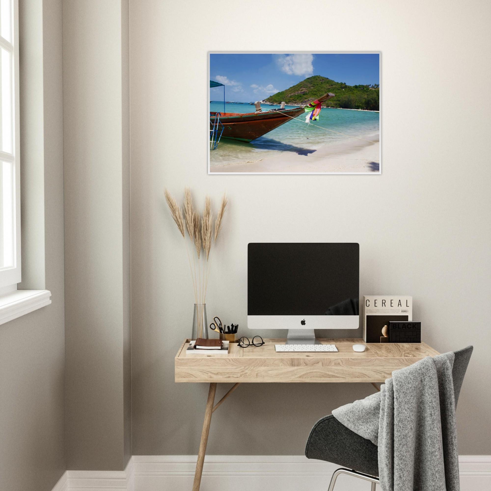 Gerahmtes Bild Longtailboot auf Koh Pangan - Edles Wandkunstwerk für dein Zuhause