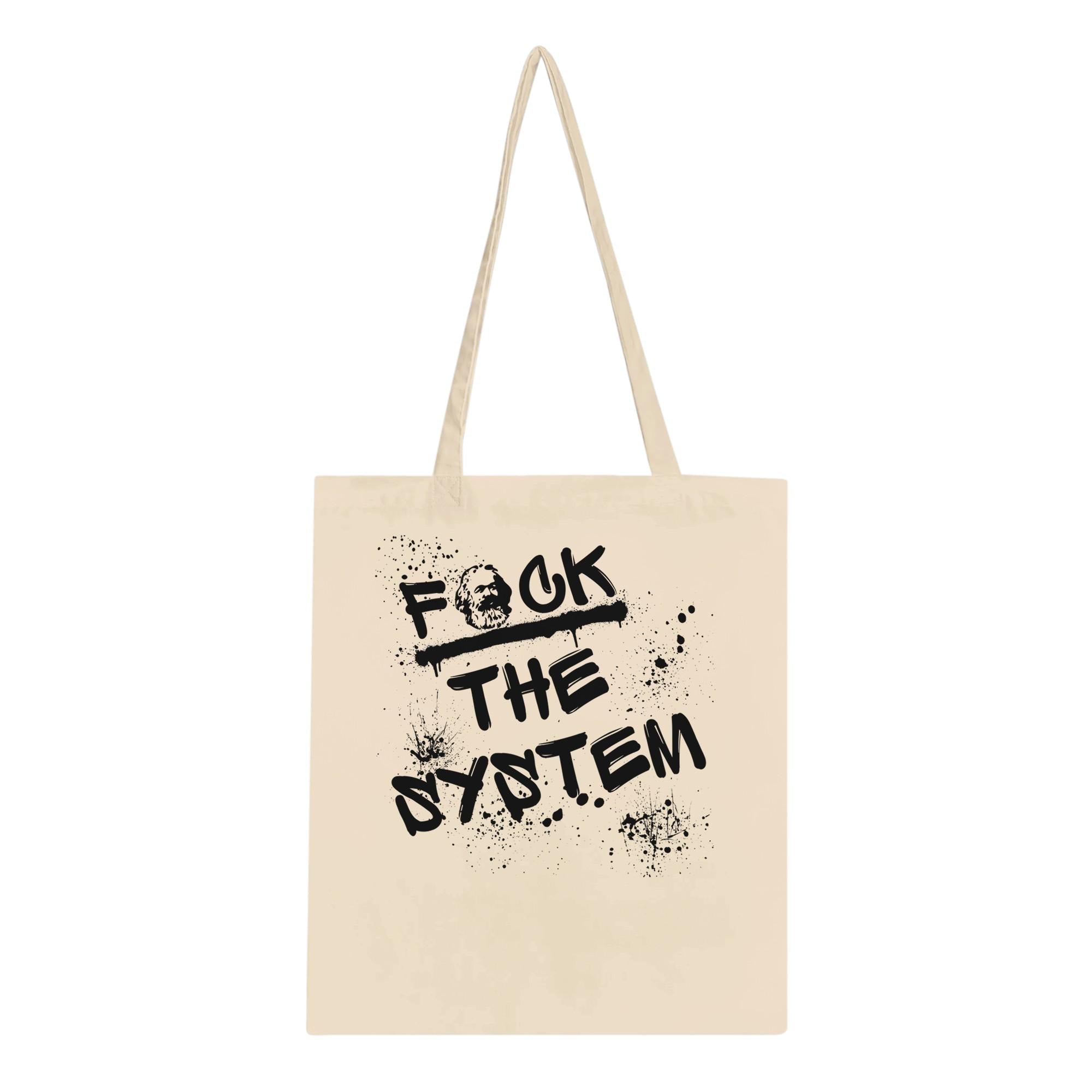 Baumwoll Tragetasche „F*ck the system“ mit Karl Marx Print, nachhaltiger Stoffbeutel, Statement Tote Bag, Einkaufen, Geschenkidee, Tasche