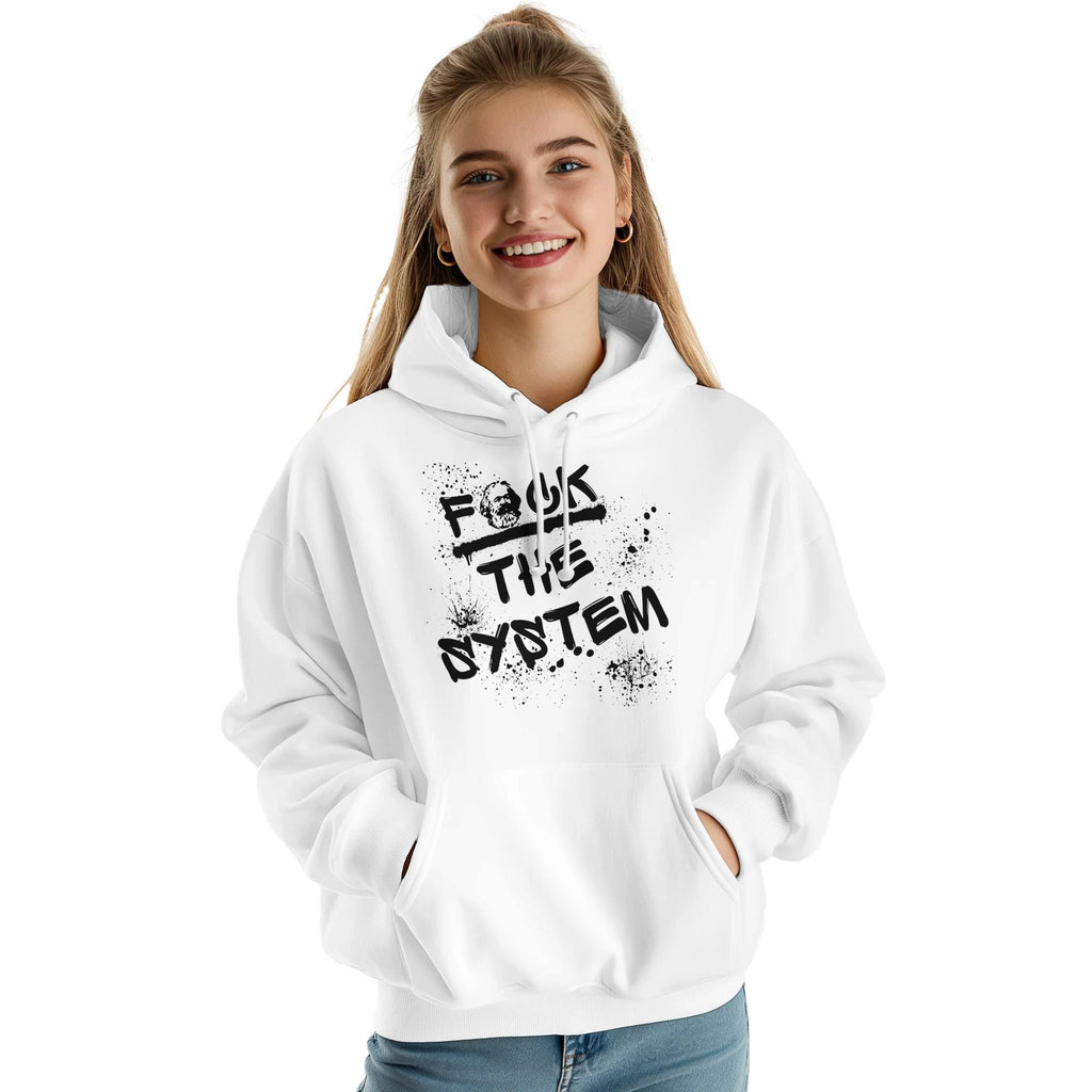 Unisex Hoodie „F*ck the system“ – Kapuzenpullover mit Frontprint, weiches Fleece, mehrere Farben, unisex, Geschenkidee, hochwertiger Stoff