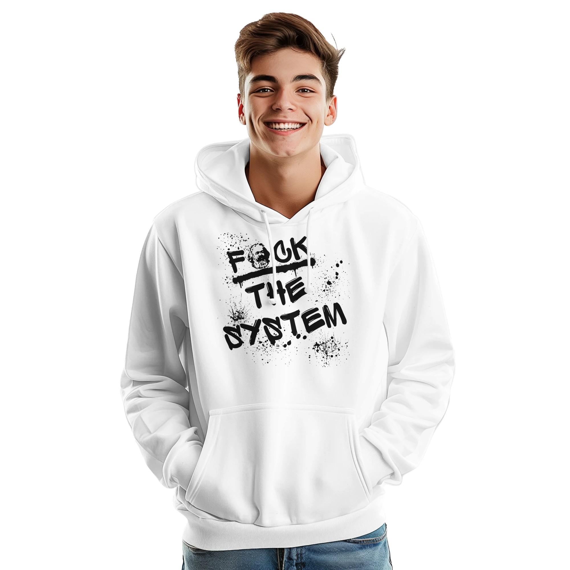 Unisex Hoodie „F*ck the system“ – Kapuzenpullover mit Frontprint, weiches Fleece, mehrere Farben, unisex, Geschenkidee, hochwertiger Stoff
