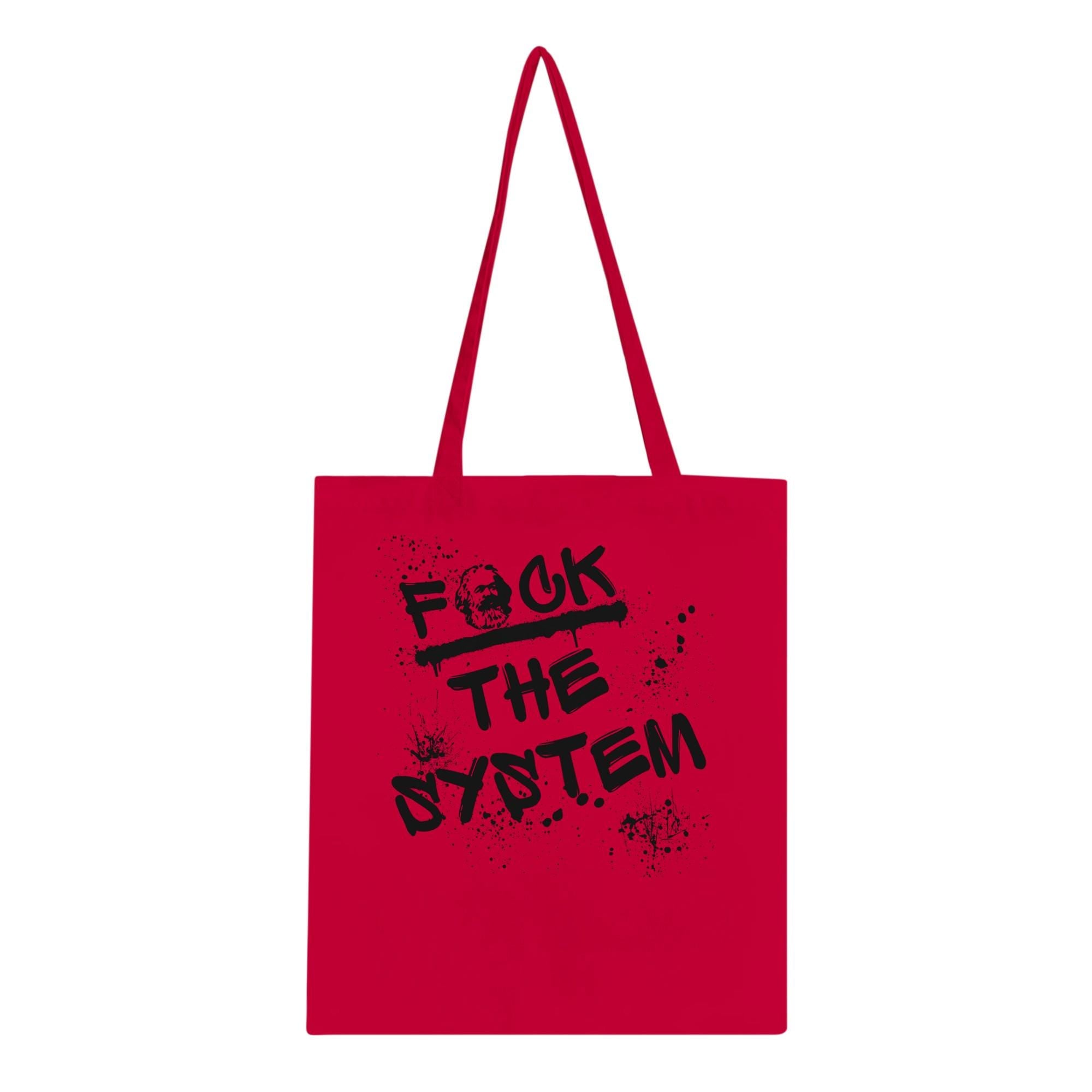 Baumwoll Tragetasche „F*ck the system“ mit Karl Marx Print, nachhaltiger Stoffbeutel, Statement Tote Bag, Einkaufen, Geschenkidee, Tasche