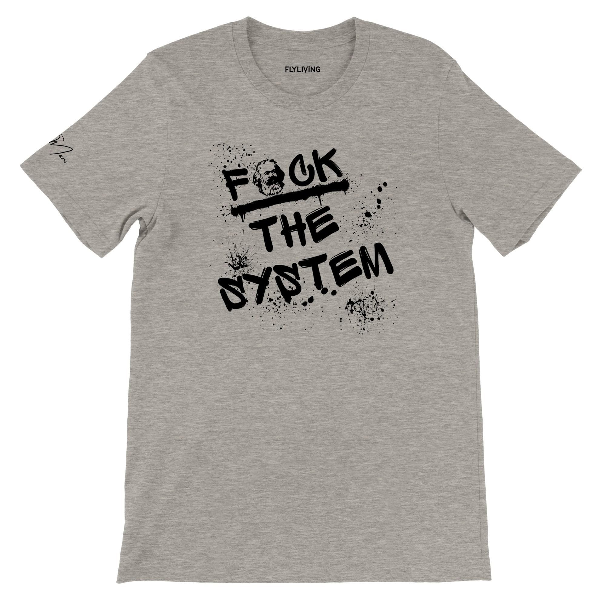 T‑Shirt mit Spruch „f*ck the system“ – Streetwear, Baumwolle, weiß, orange, grün, unisex
