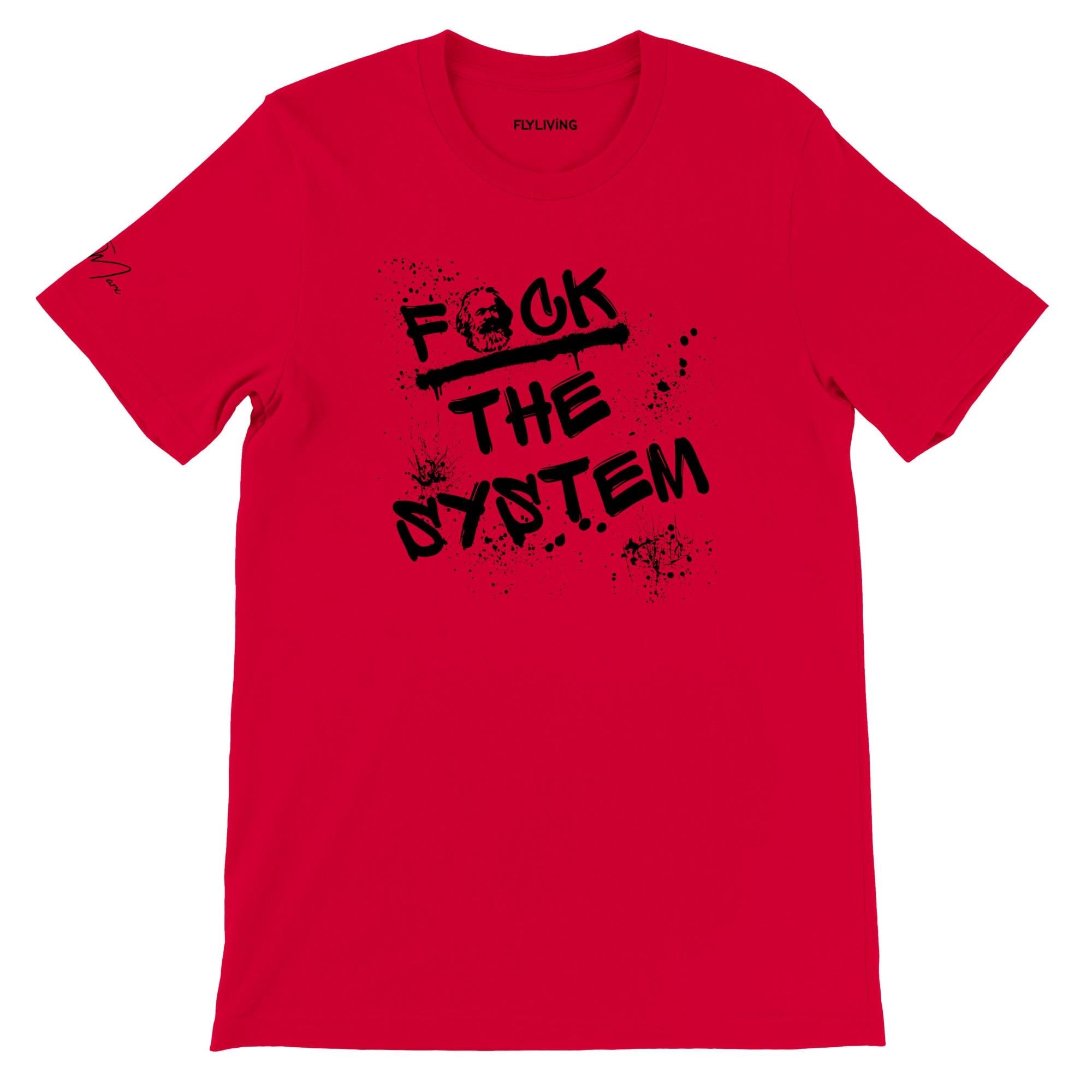 T‑Shirt mit Spruch „f*ck the system“ – Streetwear, Baumwolle, weiß, orange, grün, unisex