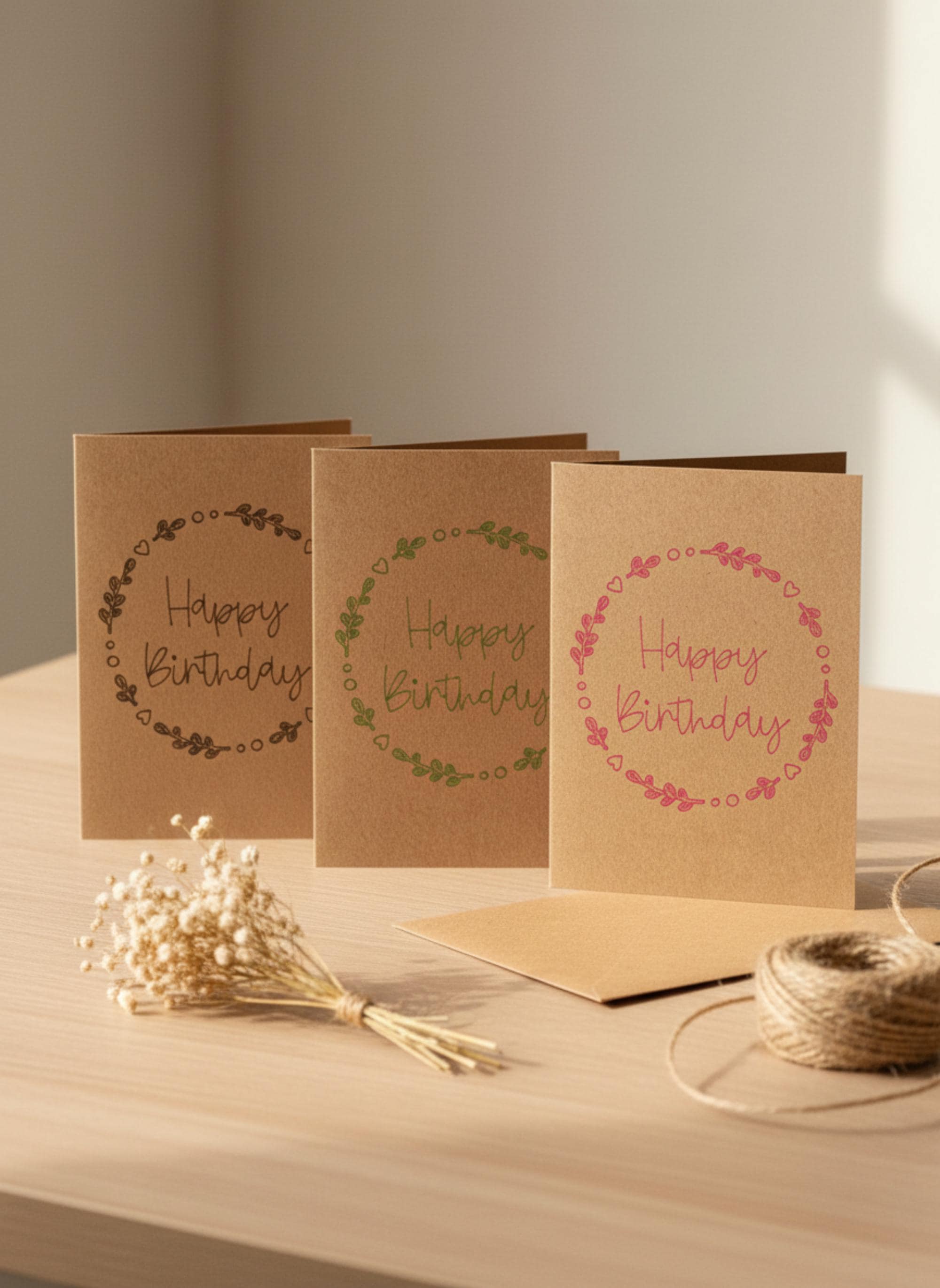 Schlichte Geburtstagskarte | Handgezeichnete Optik | Kraftpapier | Happy Birthday Schriftzug | Einlegekarte | DIN A6 | Stilvolles Design