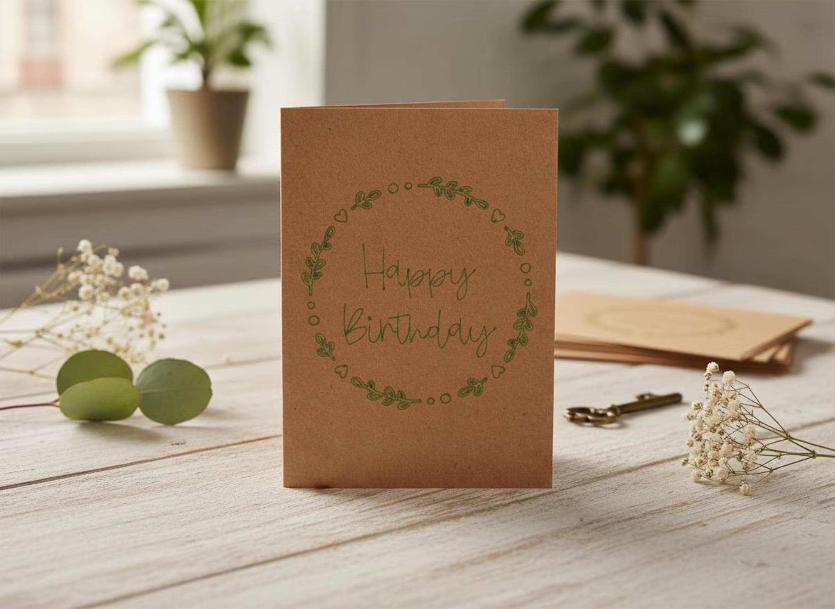 Schlichte Geburtstagskarte | Handgezeichnete Optik | Kraftpapier | Happy Birthday Schriftzug | Einlegekarte | DIN A6 | Stilvolles Design