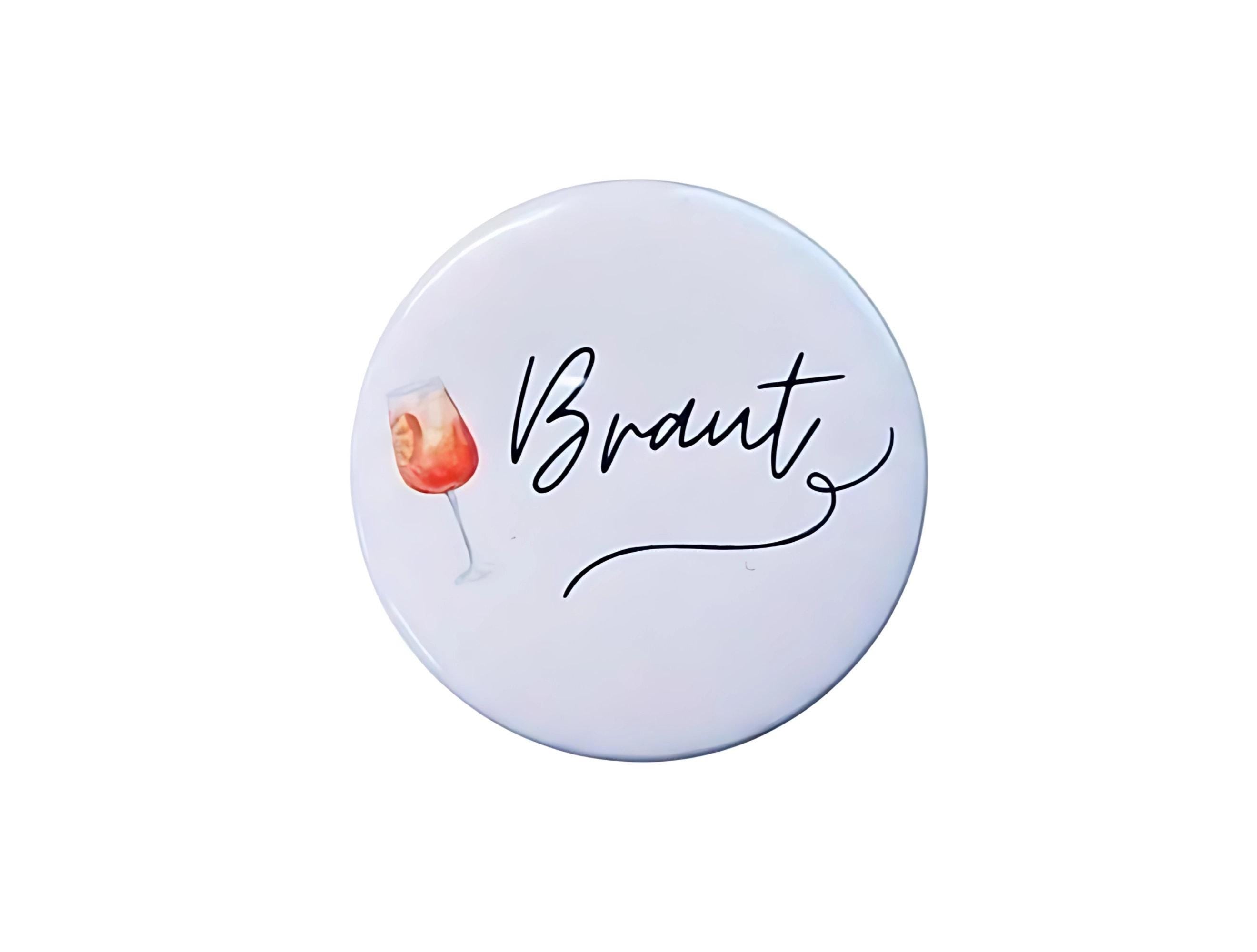 Anstecker JGA für Junggesellinenabschied, Hochzeit, Braut, Team, Espresso Martini / Aperol, 6 cm Durchmesser, Set