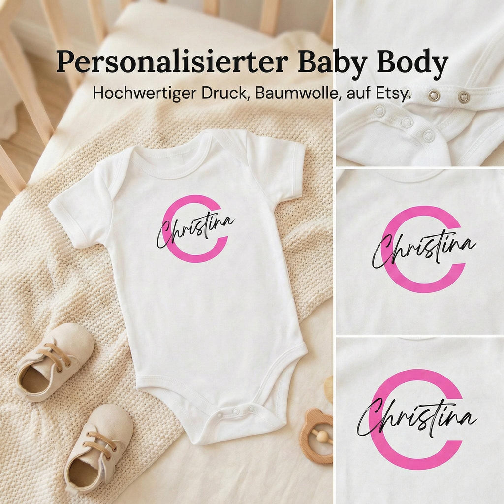 Personalisierter Babystrampler aus 100 % Bio-Baumwolle – nachhaltiger Baby Body, weiß, Geschenk zur Geburt & Babyparty