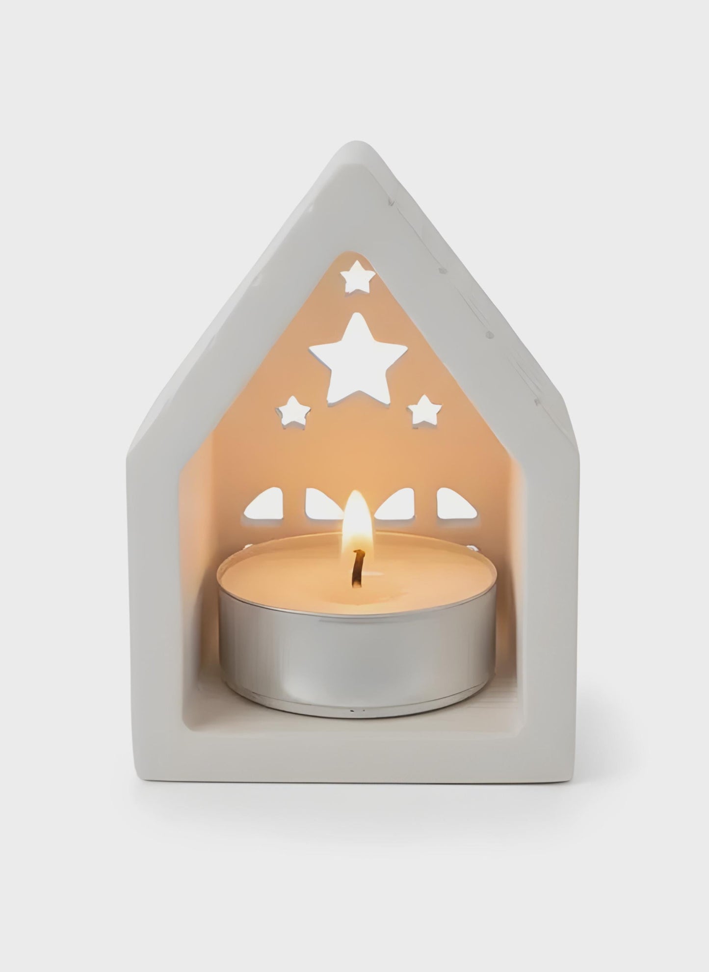 Teelichthäuschen aus Gießkeramik, 2er Set, weiß, schlichtes Design, Lichtstimmung