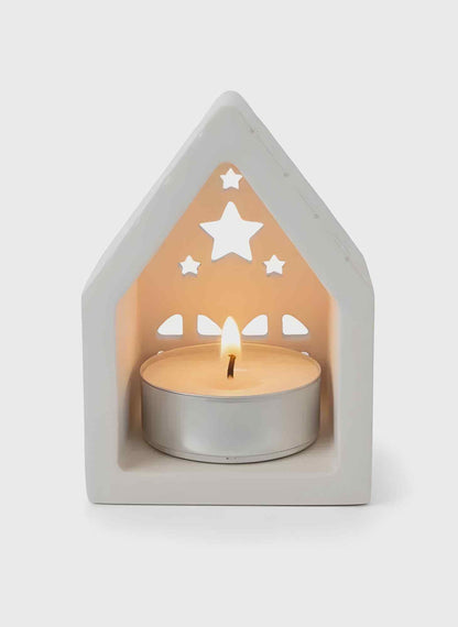 Teelichthäuschen aus Gießkeramik, 2er Set, weiß, schlichtes Design, Lichtstimmung