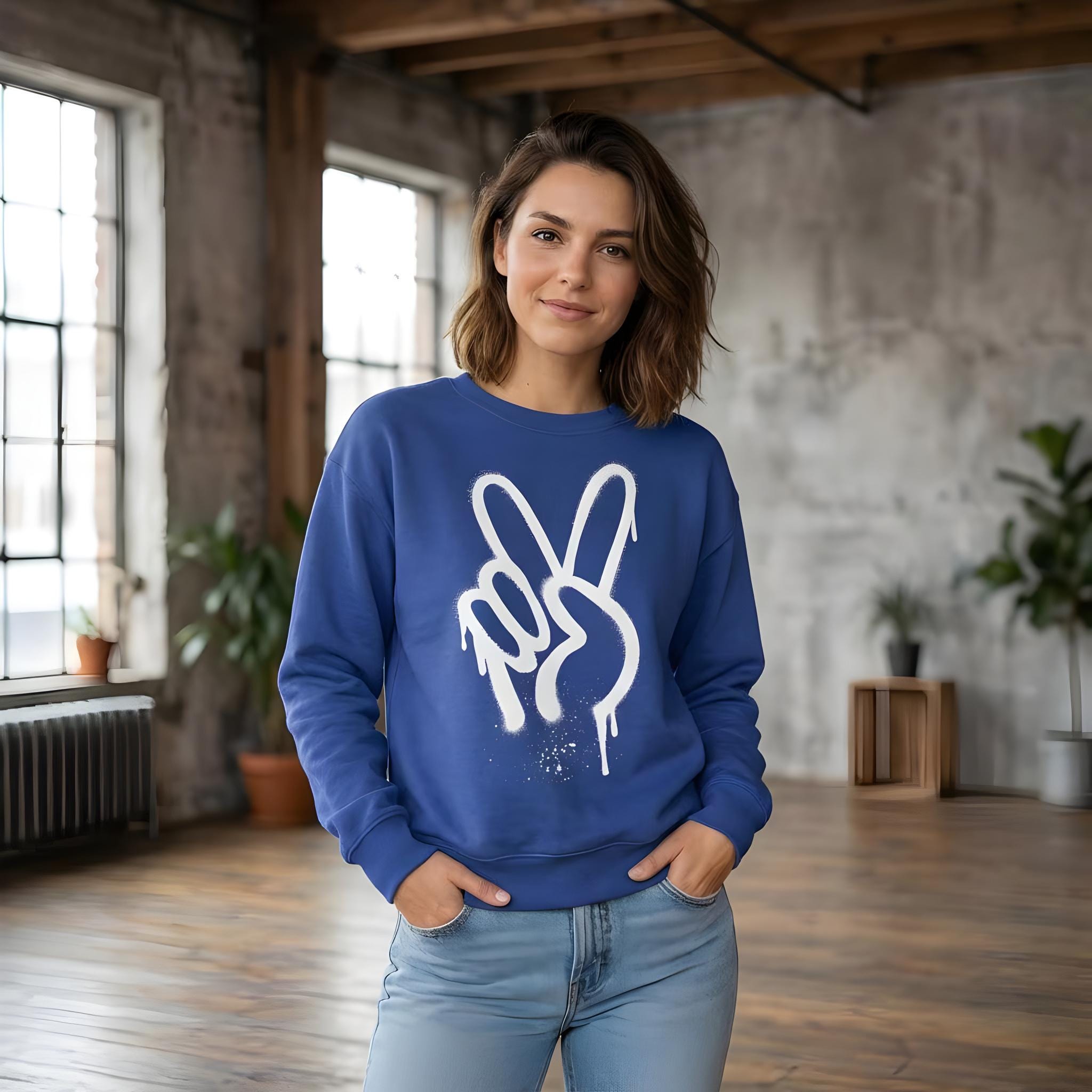 Moderner Pullover "Spray Peace", frontprint, Streetwear, Graffiti, schwarz, grau, mehrere Größen