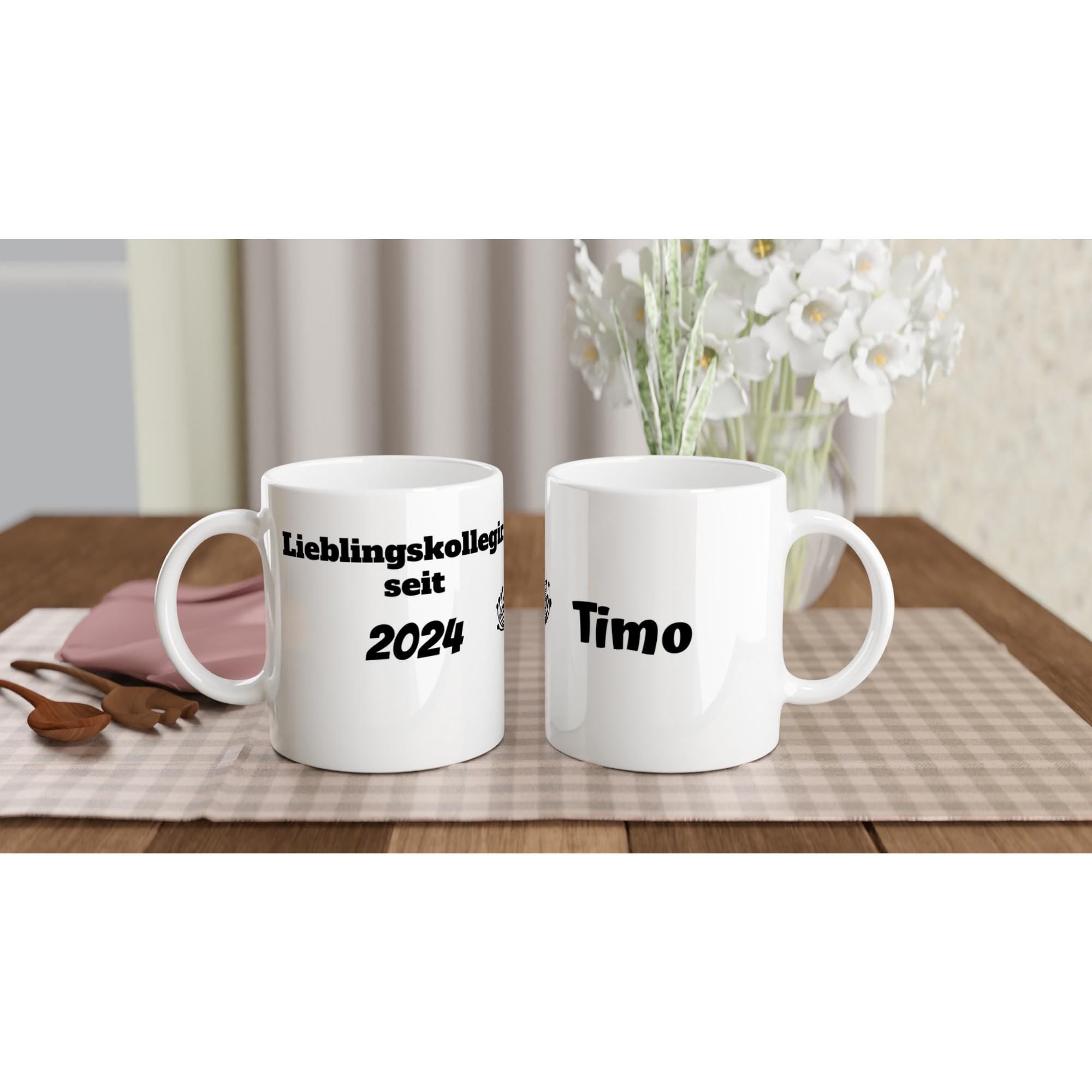 Personalisierte Tasse – „Lieblingskollegin seit …“ mit Jahreszahl & Wunschname, Bürotasse 325 ml