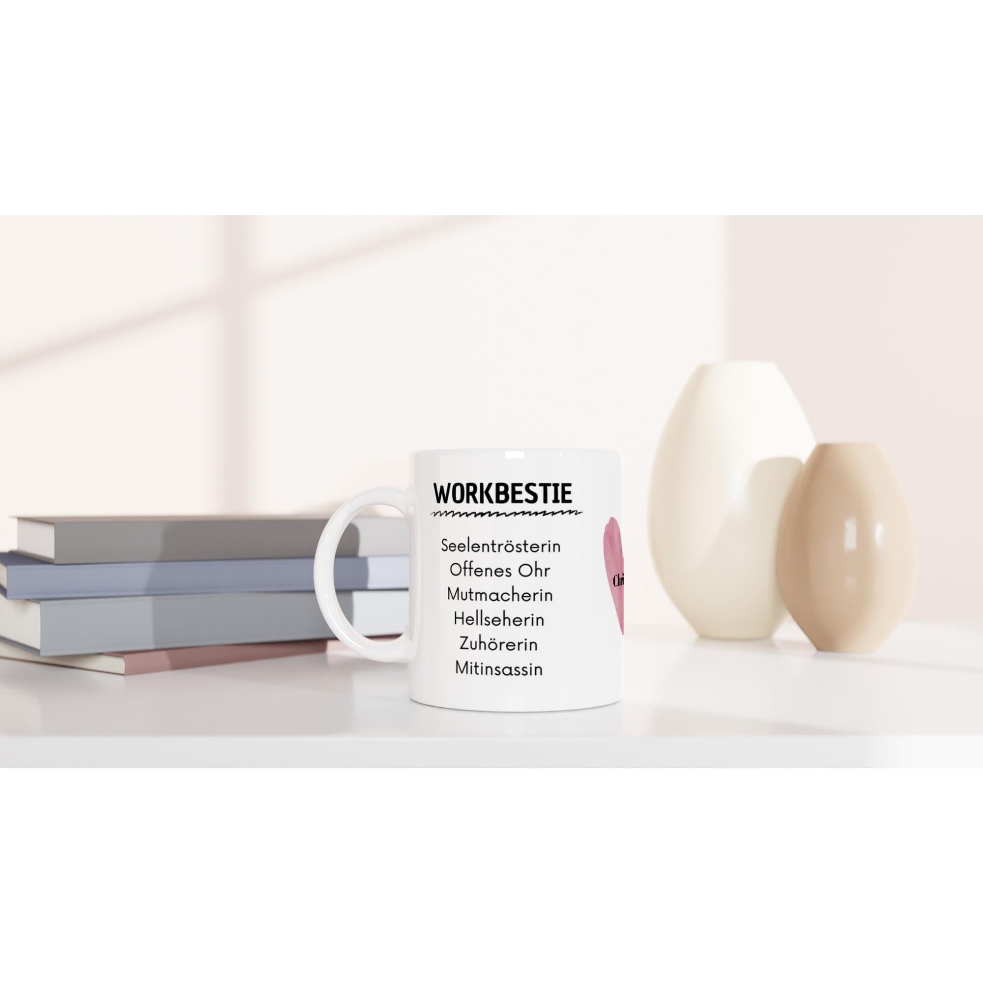 Workbestie Tasse – lustige Bürotasse für deine Lieblingskollegin, 325 ml Keramik weiß
