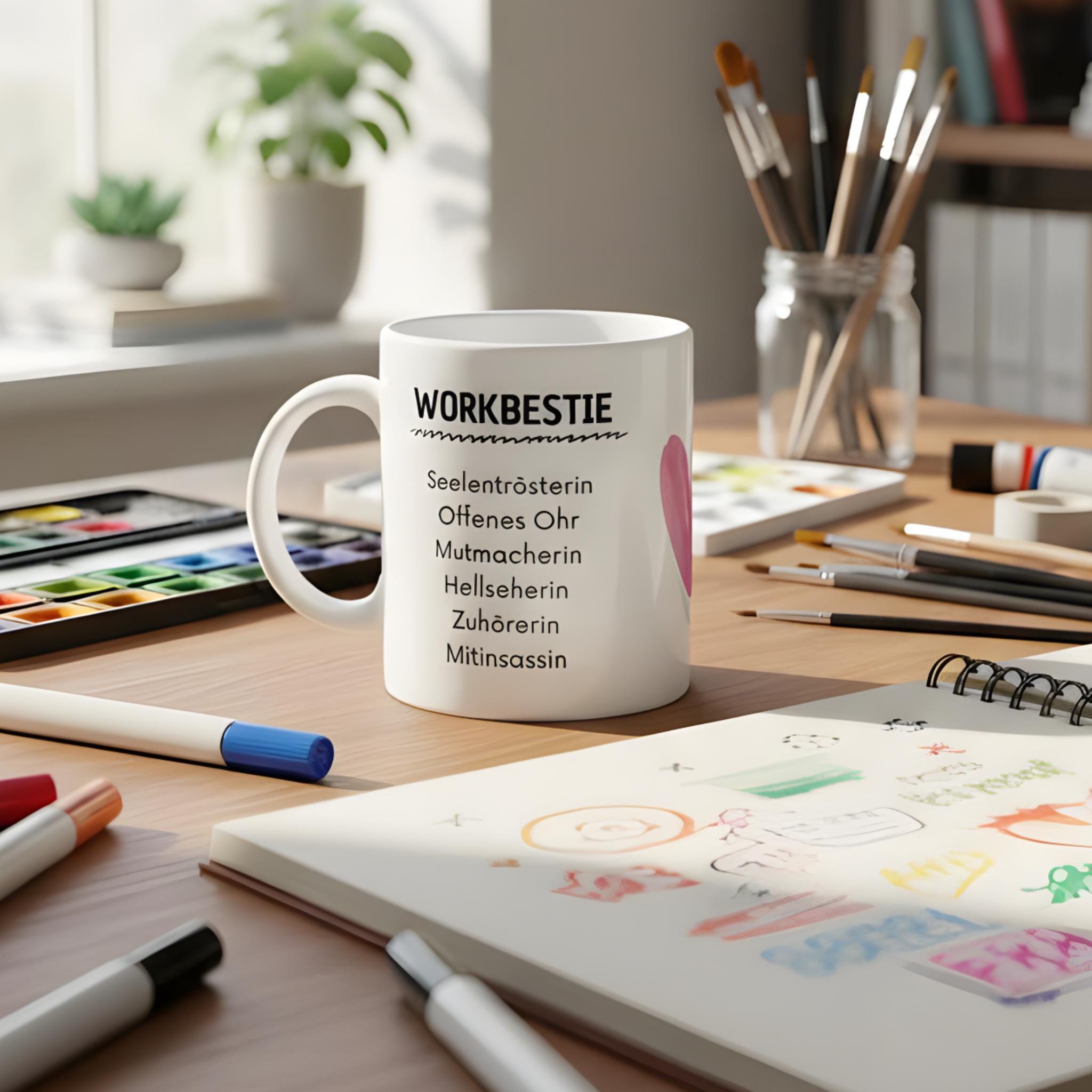 Workbestie Tasse – lustige Bürotasse für deine Lieblingskollegin, 325 ml Keramik weiß