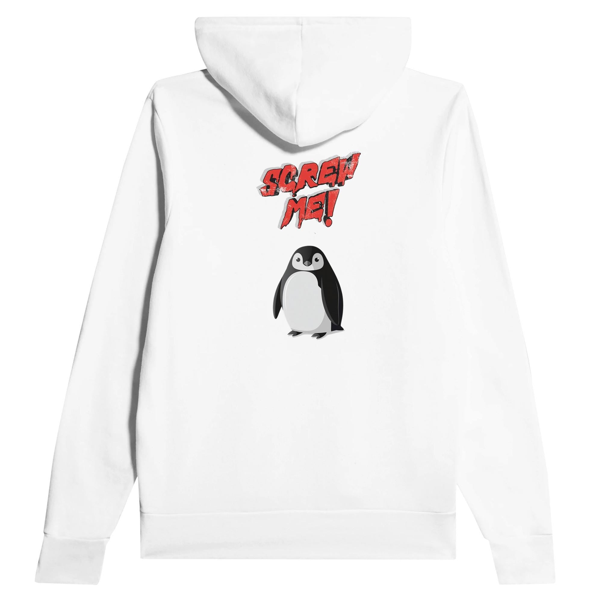 Unisex Hoodie mit Motiv „Screw Me“ Pinguin – kuscheliger Fleece Kapuzenpullover