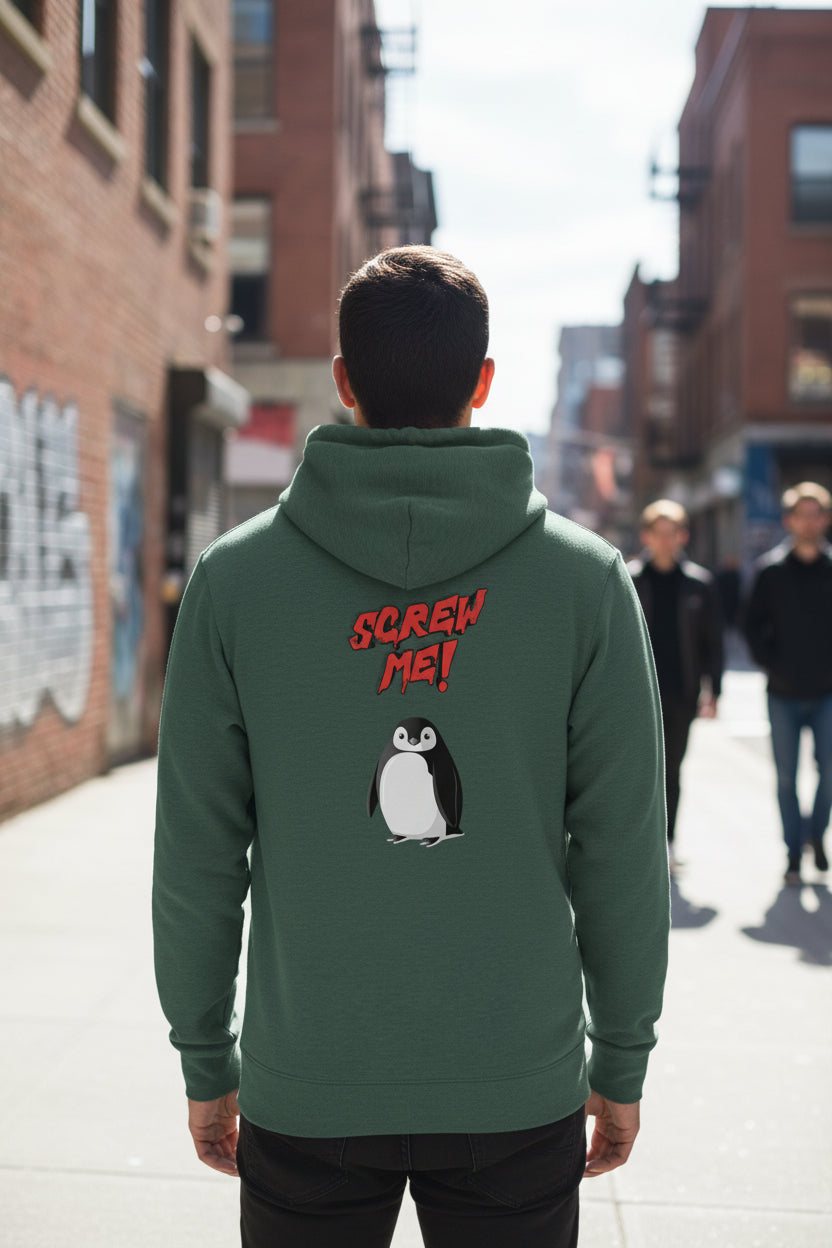 Unisex Hoodie mit Motiv „Screw Me“ Pinguin – kuscheliger Fleece Kapuzenpullover