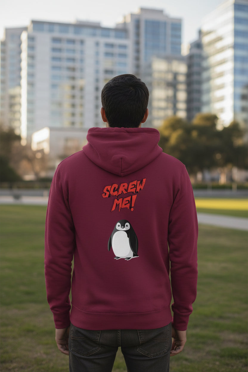 Unisex Hoodie mit Motiv „Screw Me“ Pinguin – kuscheliger Fleece Kapuzenpullover