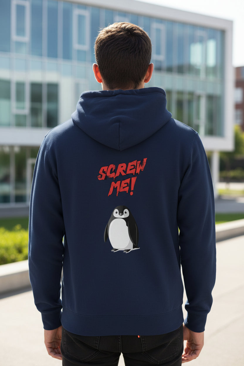 Unisex Hoodie mit Motiv „Screw Me“ Pinguin – kuscheliger Fleece Kapuzenpullover