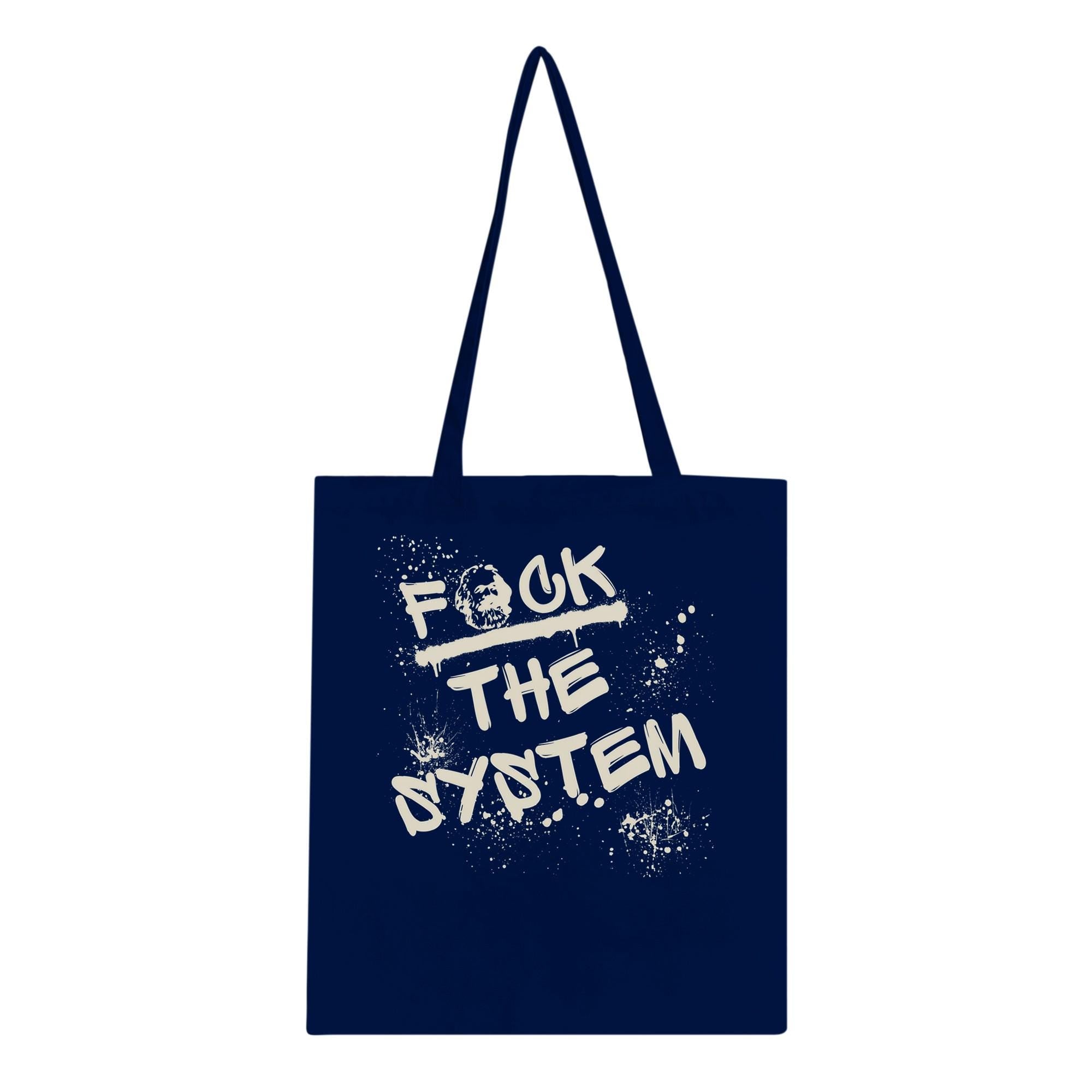 Baumwoll Tragetasche „F*ck the system“ mit Karl Marx Print, nachhaltiger Stoffbeutel, Statement Tote Bag, Einkaufen, Geschenkidee, Tasche