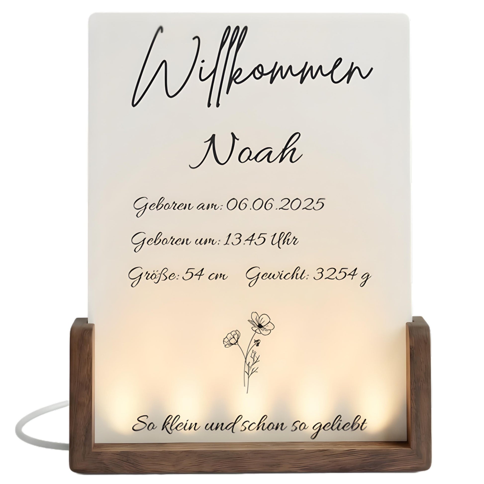 Personalisierter LED-Bilderrahmen zur Geburt – Nachtlicht mit Namen & Geburtsdaten aus Acryl und Holz, Geschenk zur Geburt and Taufe fürs Ba