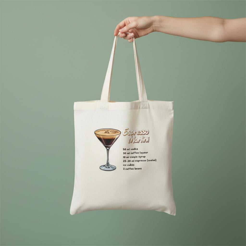 Lustiger Espresso Martini Jutebeutel mit Rezept | Sarkastischer Spruch | Bio Baumwolle Tasche | Geschenkidee für Cocktail-Liebhaber