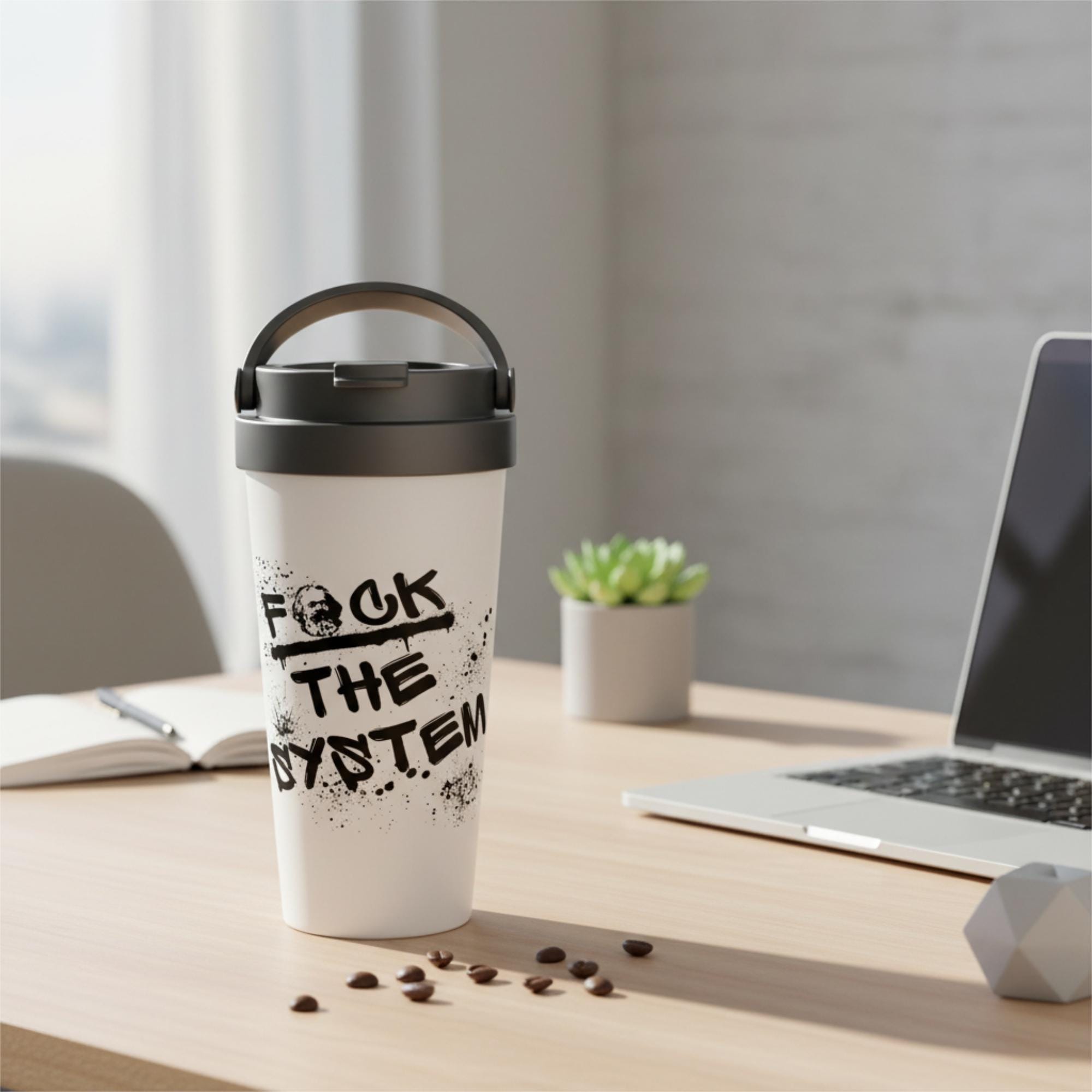 Edelstahl Reisebecher 444 ml mit Deckel, doppelwandiger Thermobecher für Kaffee und Tee, auslaufsicher, Geschenkidee, fürs Reisen, Statement