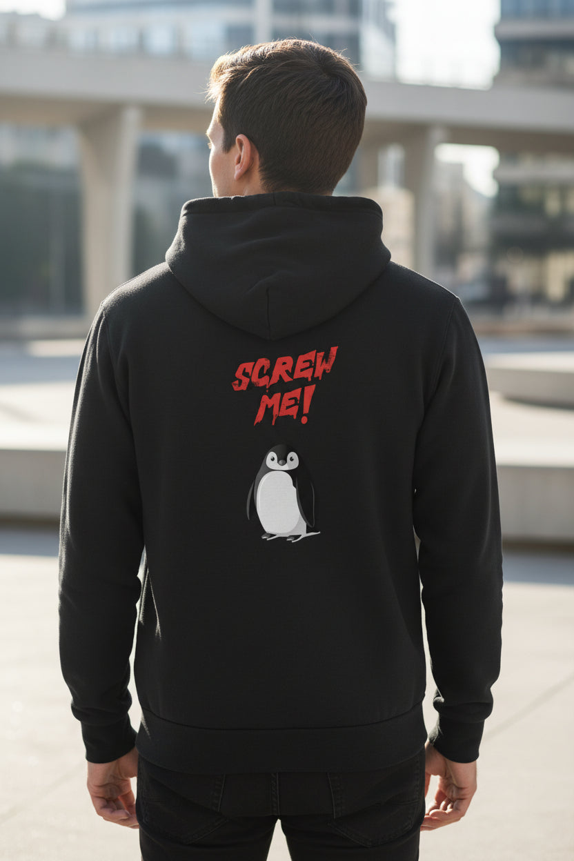 Unisex Hoodie mit Motiv „Screw Me“ Pinguin – kuscheliger Fleece Kapuzenpullover