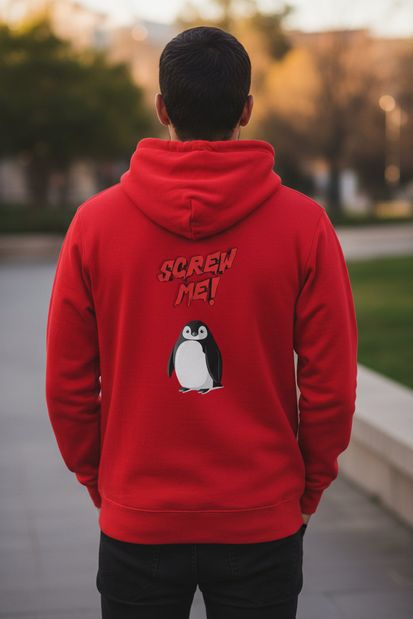 Unisex Hoodie mit Motiv „Screw Me“ Pinguin – kuscheliger Fleece Kapuzenpullover