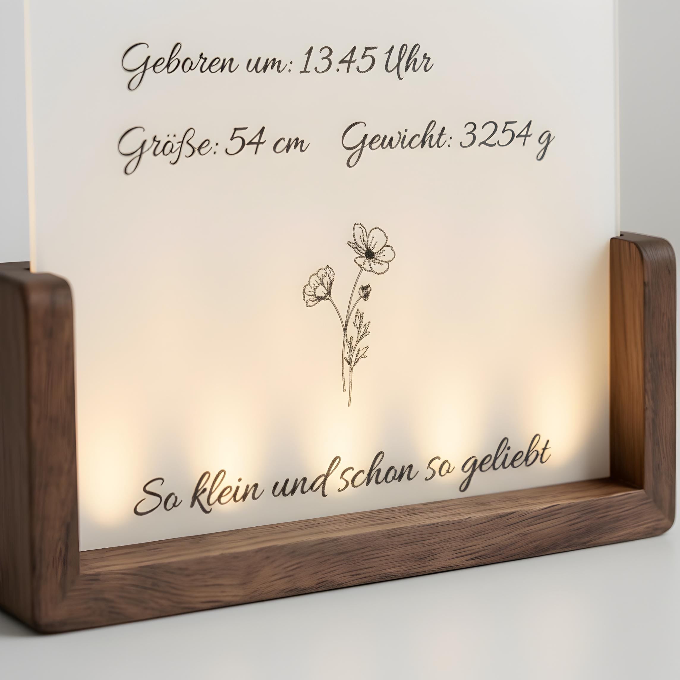 Personalisierter LED-Bilderrahmen zur Geburt – Nachtlicht mit Namen & Geburtsdaten aus Acryl und Holz, Geschenk zur Geburt and Taufe fürs Ba