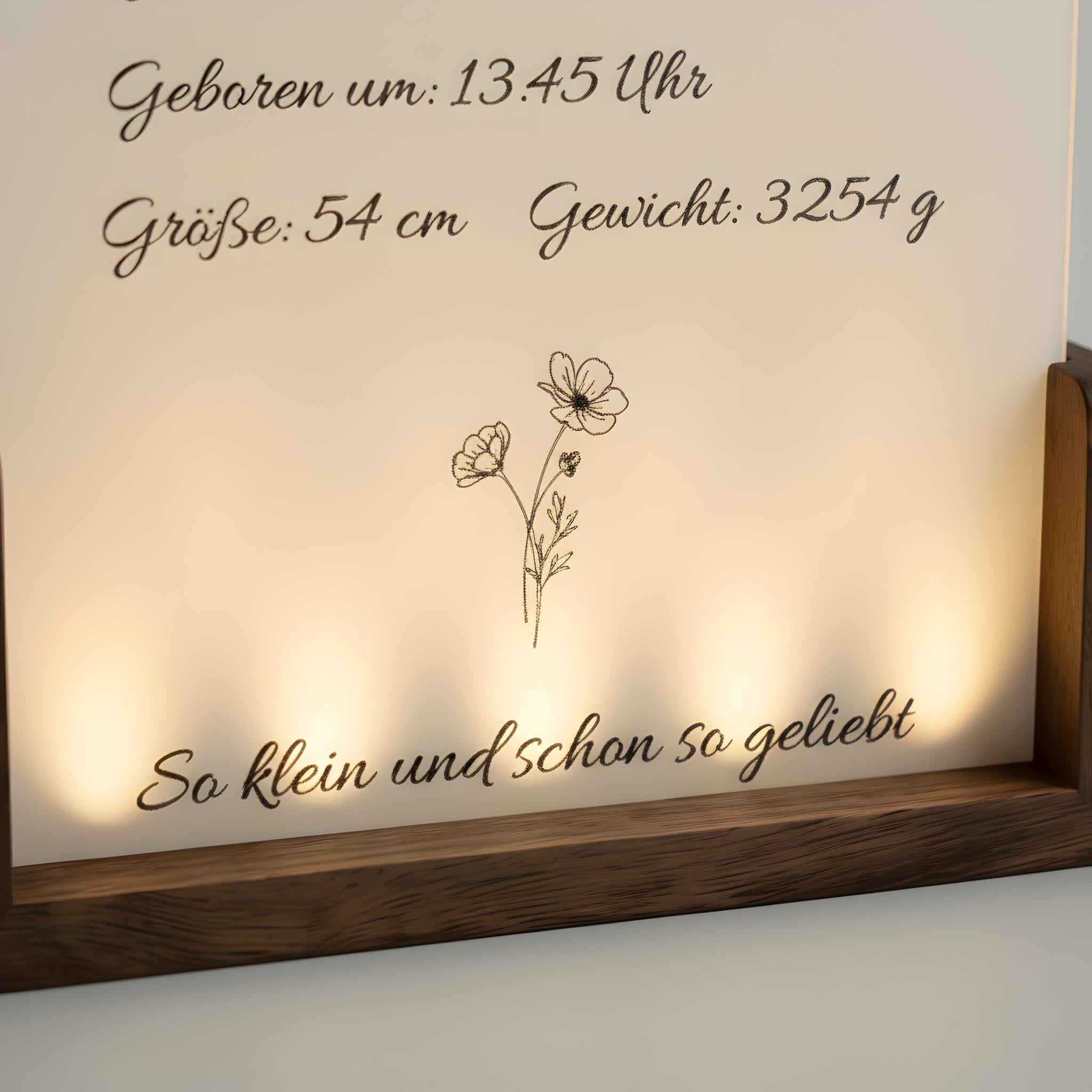 Personalisierter LED-Bilderrahmen zur Geburt – Nachtlicht mit Namen & Geburtsdaten aus Acryl und Holz, Geschenk zur Geburt and Taufe fürs Ba