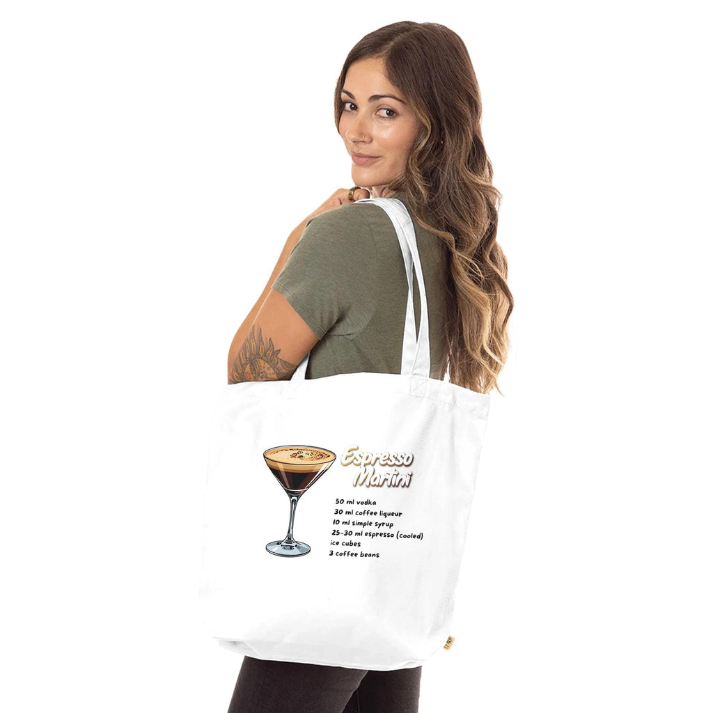 Lustiger Espresso Martini Jutebeutel mit Rezept | Sarkastischer Spruch | Bio Baumwolle Tasche | Geschenkidee für Cocktail-Liebhaber