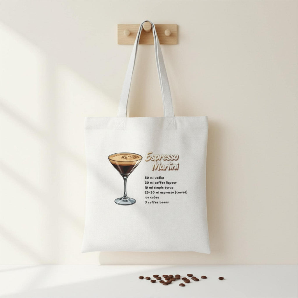 Lustiger Espresso Martini Jutebeutel mit Rezept | Sarkastischer Spruch | Bio Baumwolle Tasche | Geschenkidee für Cocktail-Liebhaber