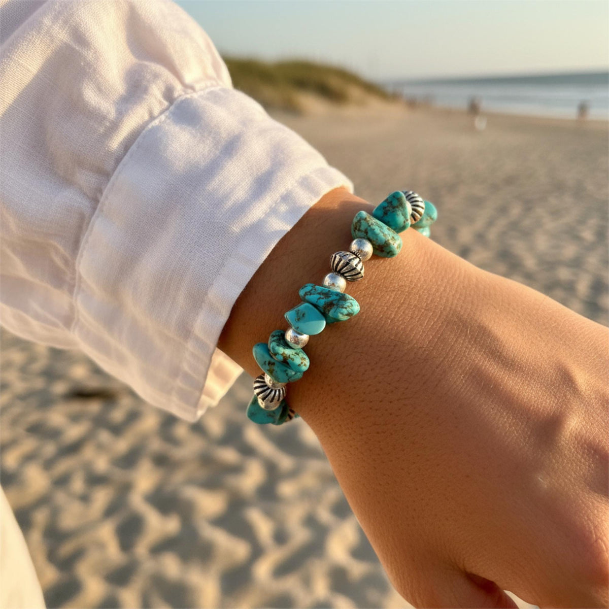 Armband mit Türkisen, handgemacht, Boho Stil, Schmuck, Geschenk für Frauen, Strand Accessoire, Sommer Mode