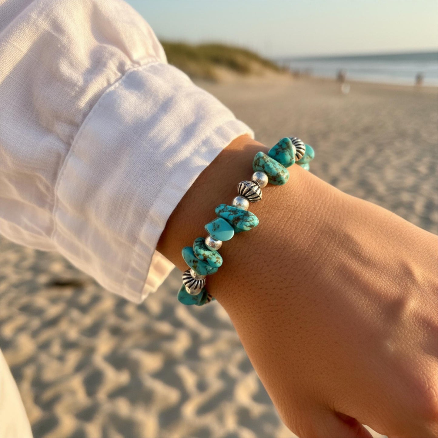Armband mit Türkisen, handgemacht, Boho Stil, Schmuck, Geschenk für Frauen, Strand Accessoire, Sommer Mode