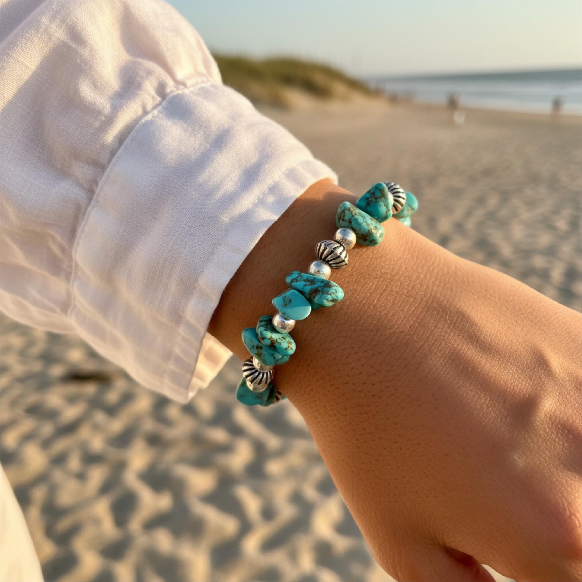 Armband mit Türkisen, handgemacht, Boho Stil, Schmuck, Geschenk für Frauen, Strand Accessoire, Sommer Mode