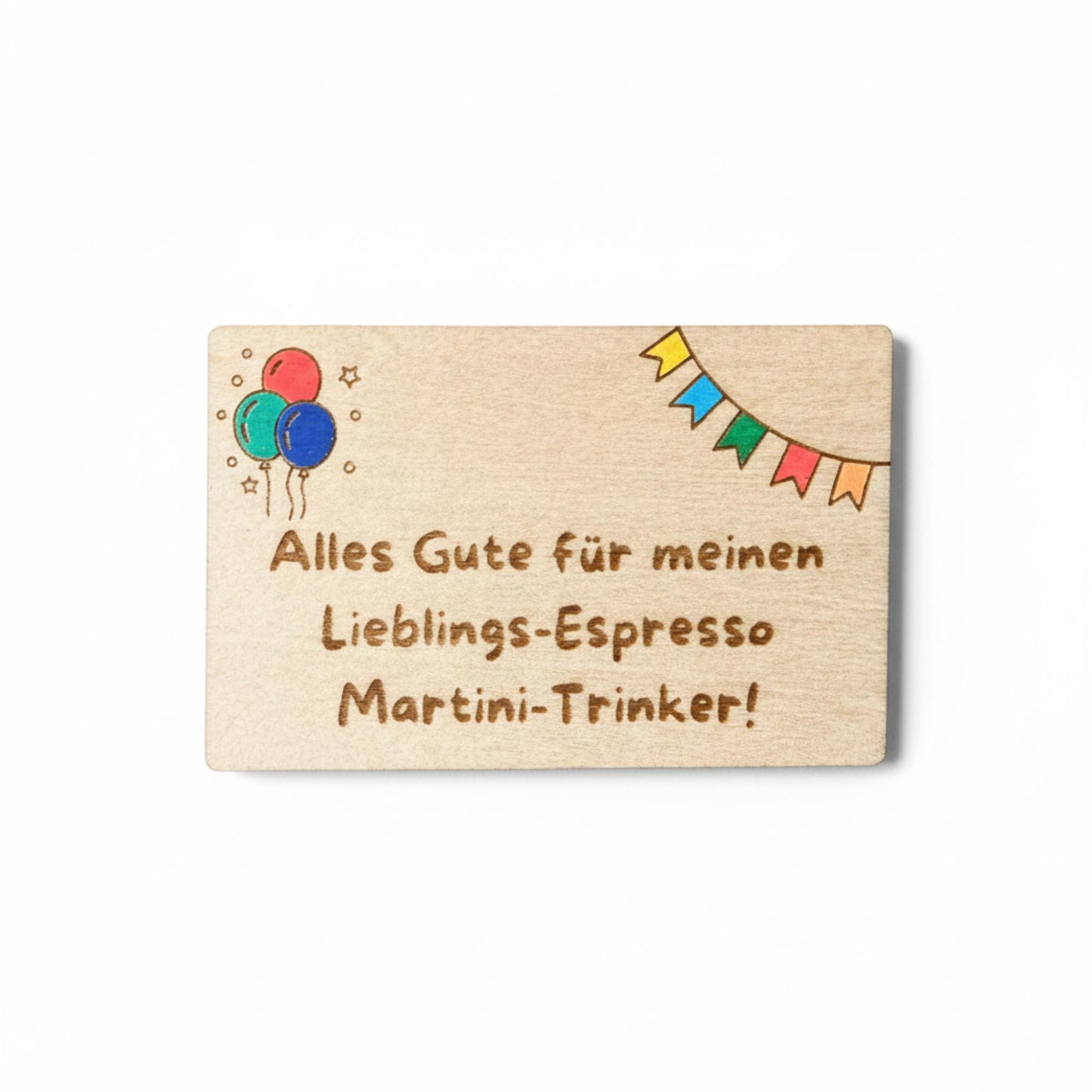 Holz Geschenkkarte Espresso Martini – handbemalt, personalisierbar, Visitenkartengröße, Geschenk für Freundin oder Freund