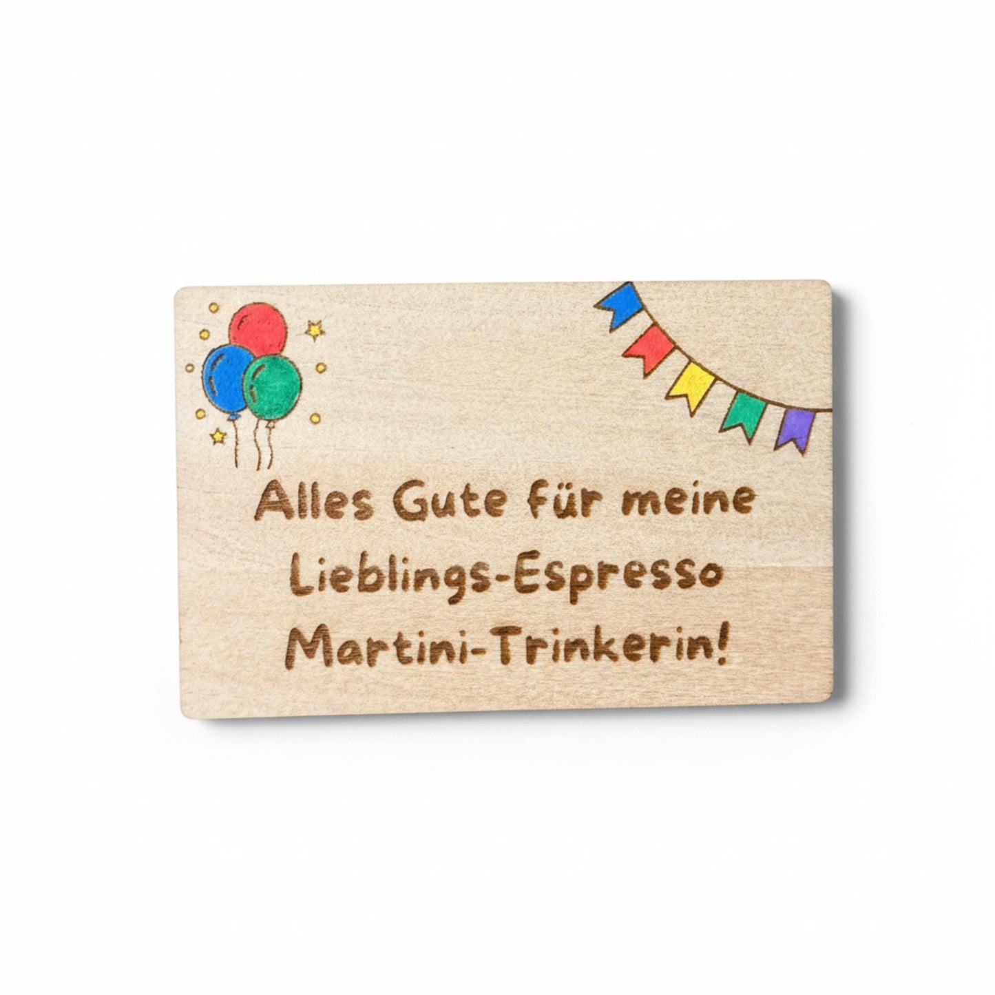 Holz Geschenkkarte Espresso Martini – handbemalt, personalisierbar, Visitenkartengröße, Geschenk für Freundin oder Freund