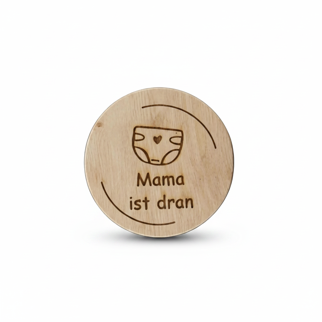 Entscheidungsmünze Eltern „… ist dran“ | Holz-Token für Windelwechsel | Witziges Geschenk zur Geburt & Babyparty