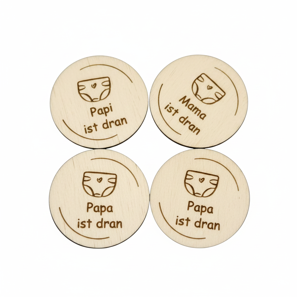 Entscheidungsmünze Eltern „… ist dran“ | Holz-Token für Windelwechsel | Witziges Geschenk zur Geburt & Babyparty