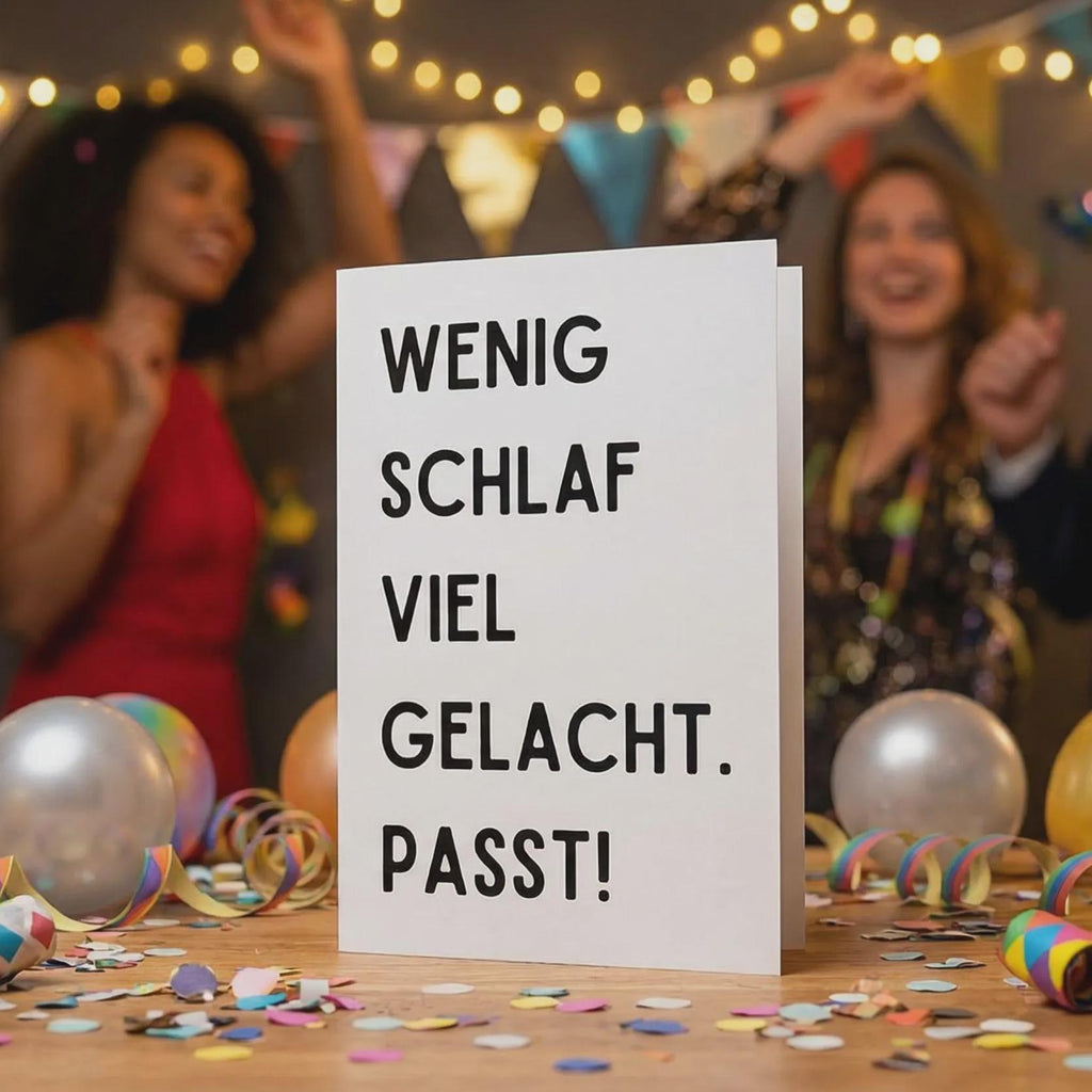 Geburtstagskarte "Wenig Schlaf viel gelacht passt" – minimalistisch – witzige Karte für Freunde, Party, Geburtstag, Feier